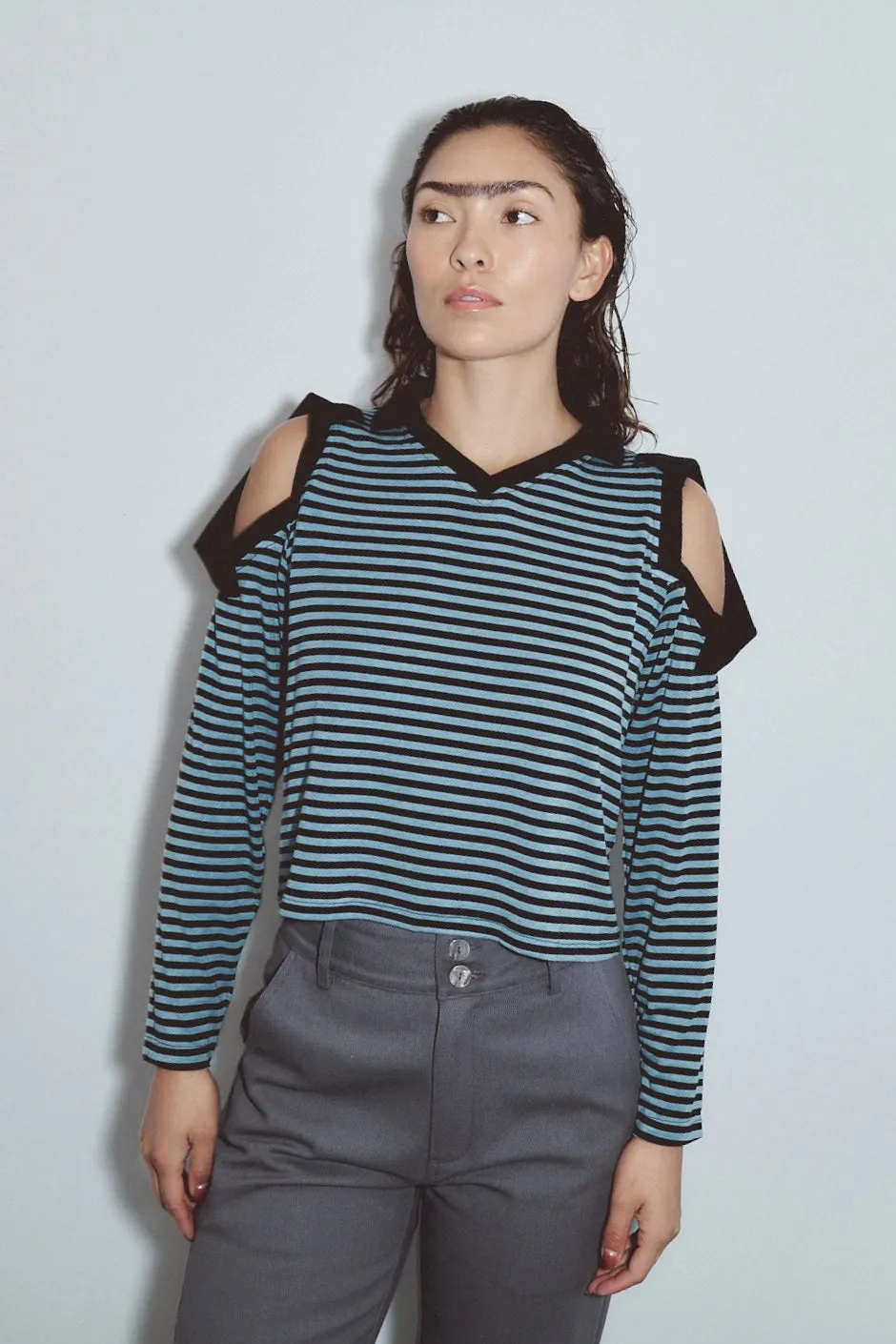 Long Sleeve 3 Collar Rugby Tee Blue Stripe sold by Fashion Brand Company