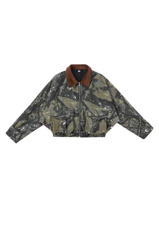 Canvas Crop Cargo Jacket Forest Camo made by Fashion Brand Company