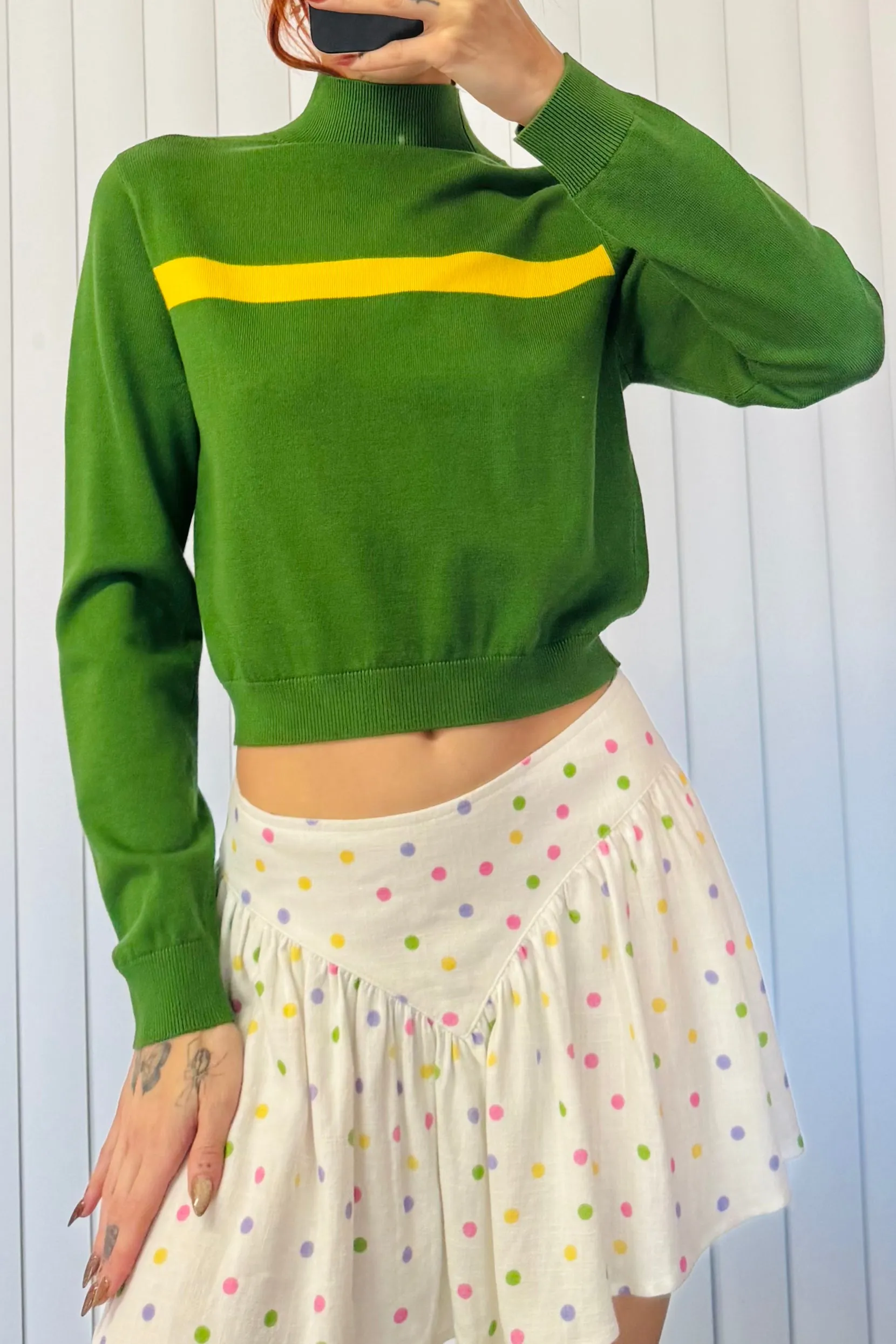 SAMPLE #11 - S Green Striped viscose Turtleneck Sweater sold by Fashion Brand Company