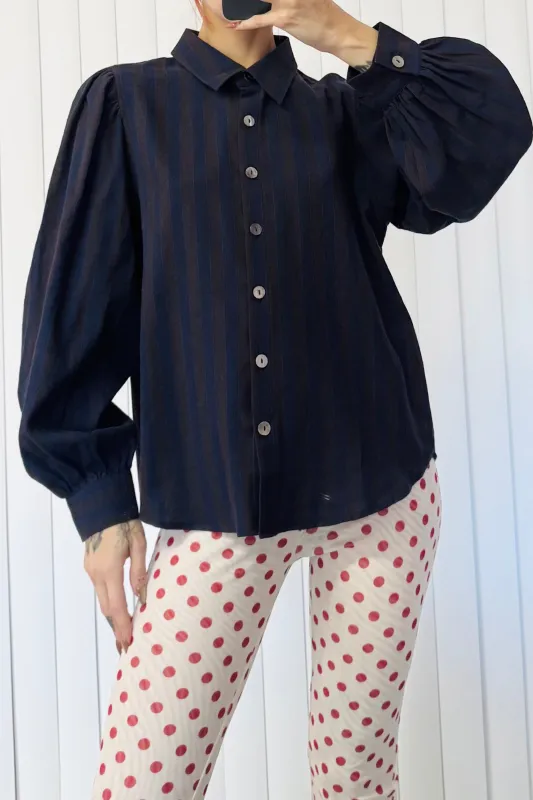 SAMPLE #19 - S Striped Navy Button Up made by Fashion Brand Company