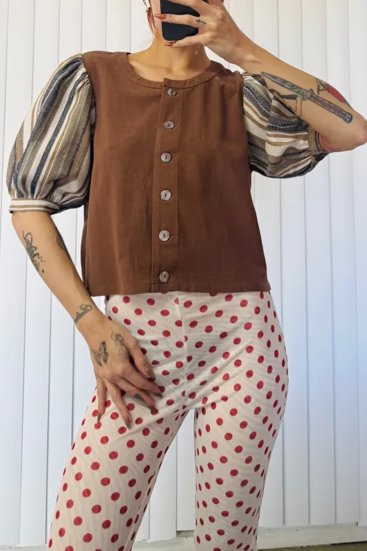 SAMPLE #21 - S Brown Stripe Sleeve Button Up made by Fashion Brand Company