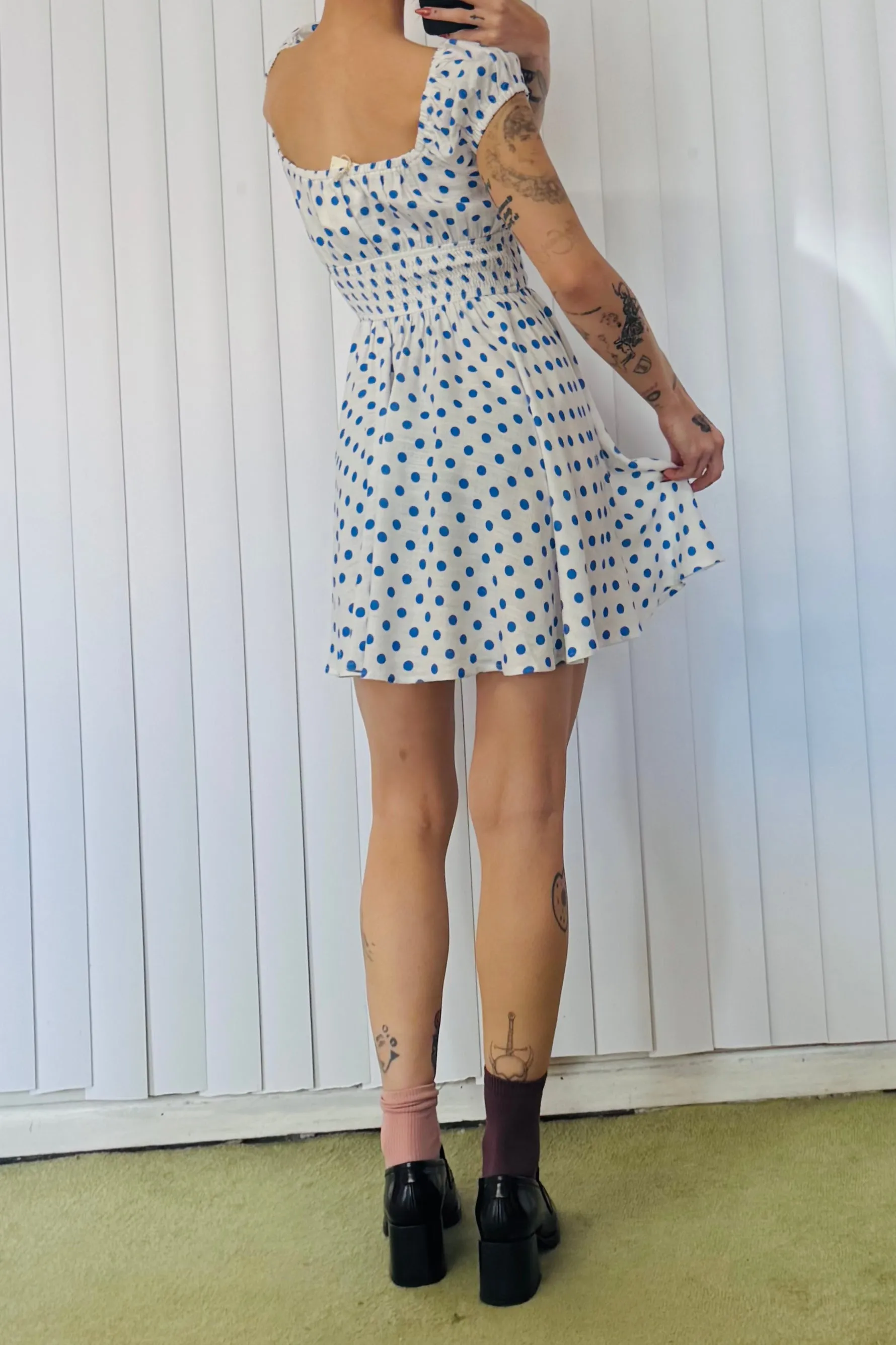 SAMPLE #30 - S White / Blue Polka Dot Linen Mini Dress sold by Fashion Brand Company product image thumbnail 2
