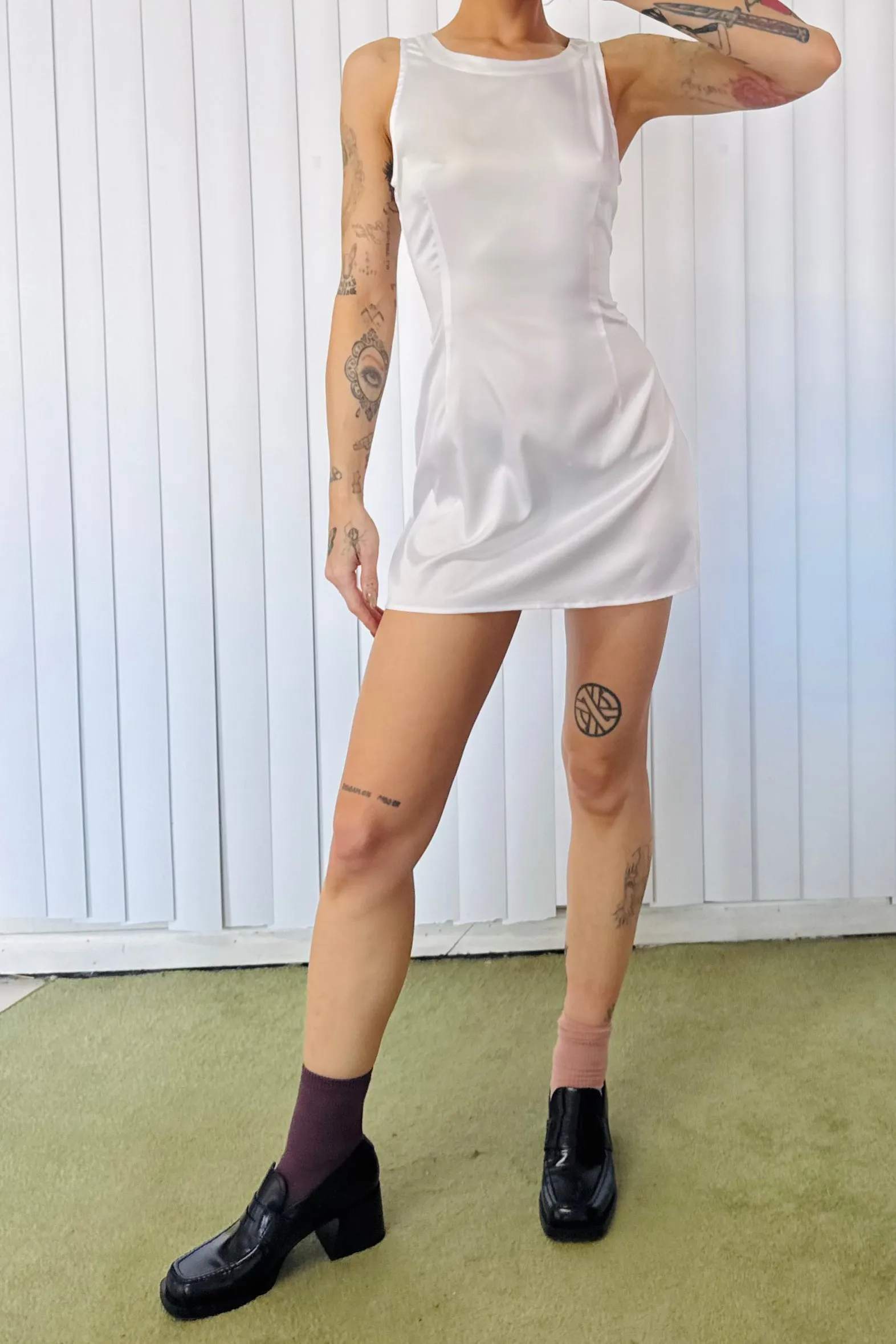 SAMPLE #34 - S White Satin Mini Slip Dress sold by Fashion Brand Company