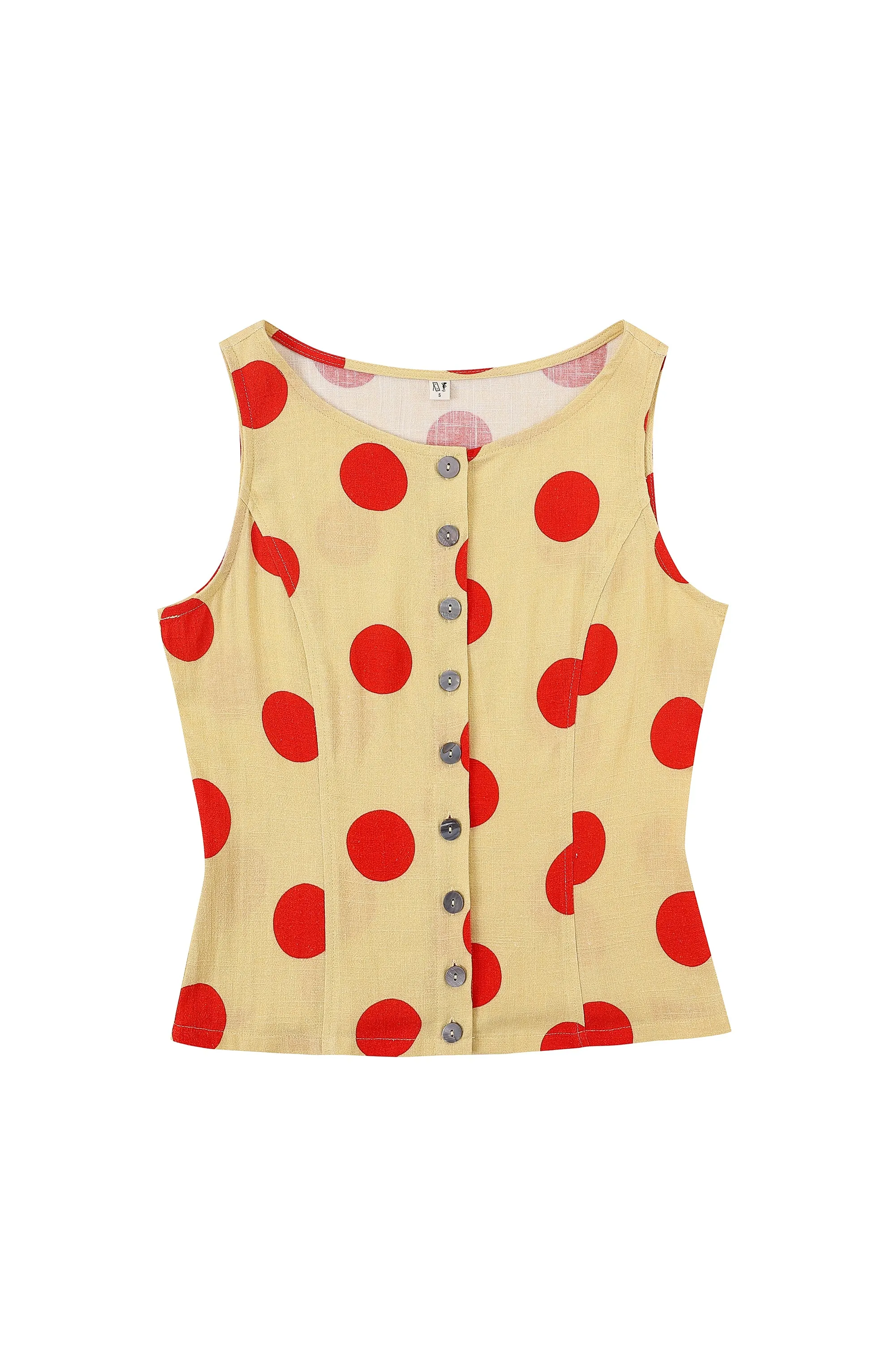 Soft Linen Button Down Tank Top Red/Yellow Polka Dot sold by Fashion Brand Company product image thumbnail 2