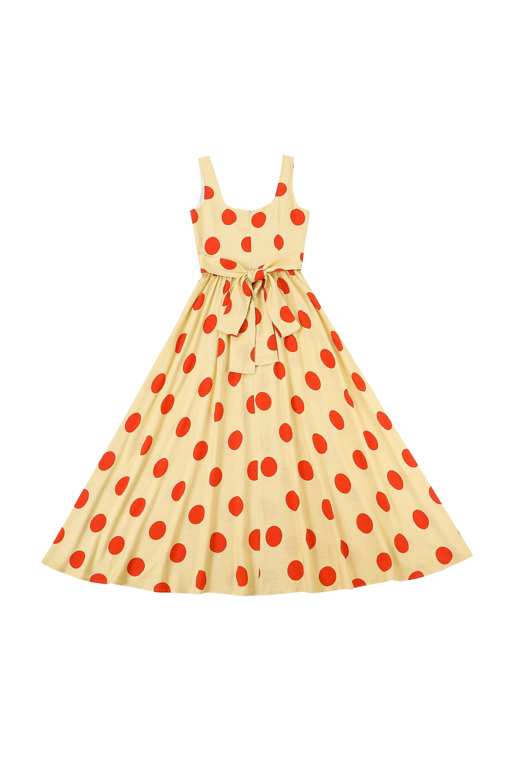 Tradwife Soft Linen Dress Red/Yellow Polka Dot sold by Fashion Brand Company product image thumbnail 5