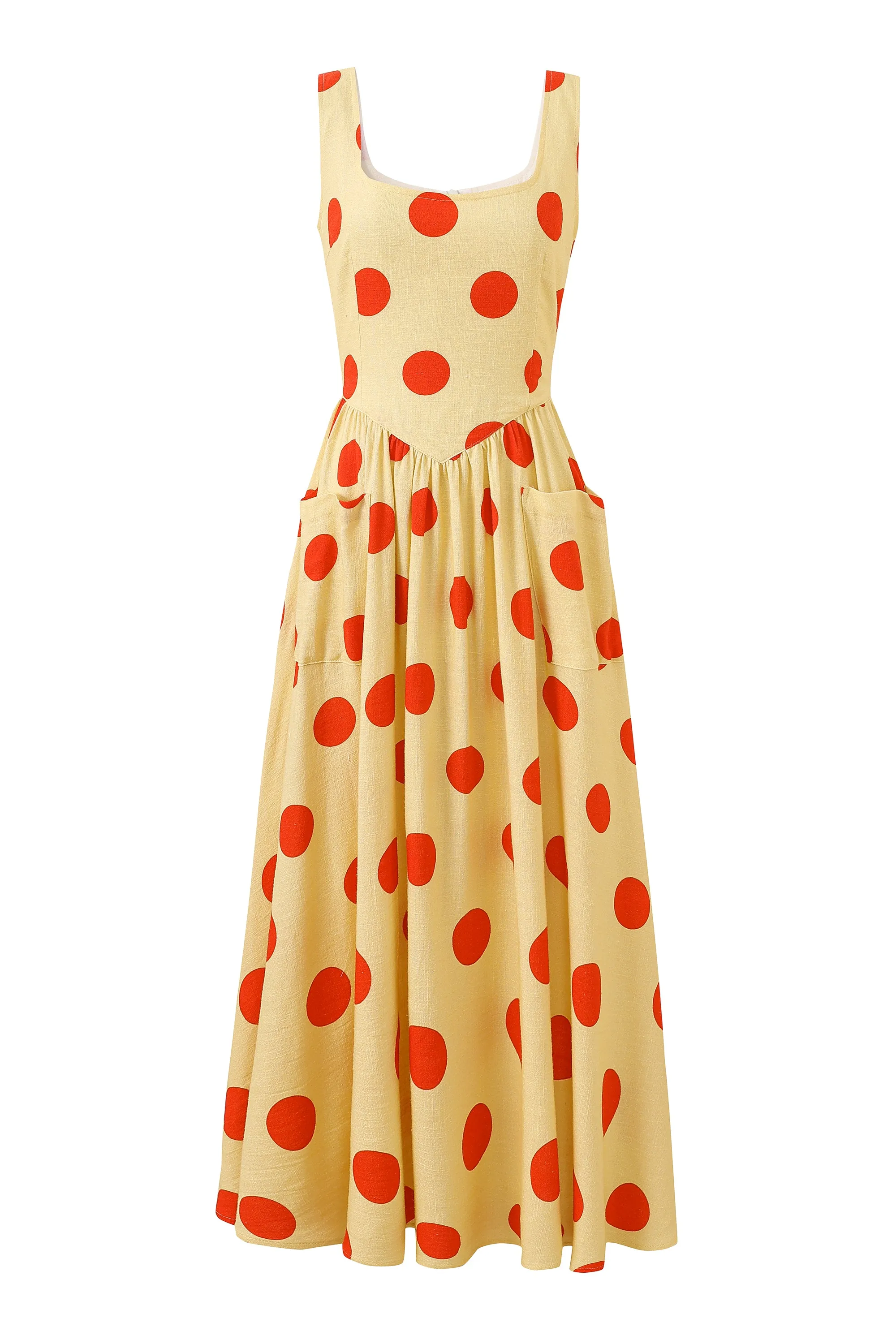 Tradwife Soft Linen Dress Red/Yellow Polka Dot sold by Fashion Brand Company product image thumbnail 3