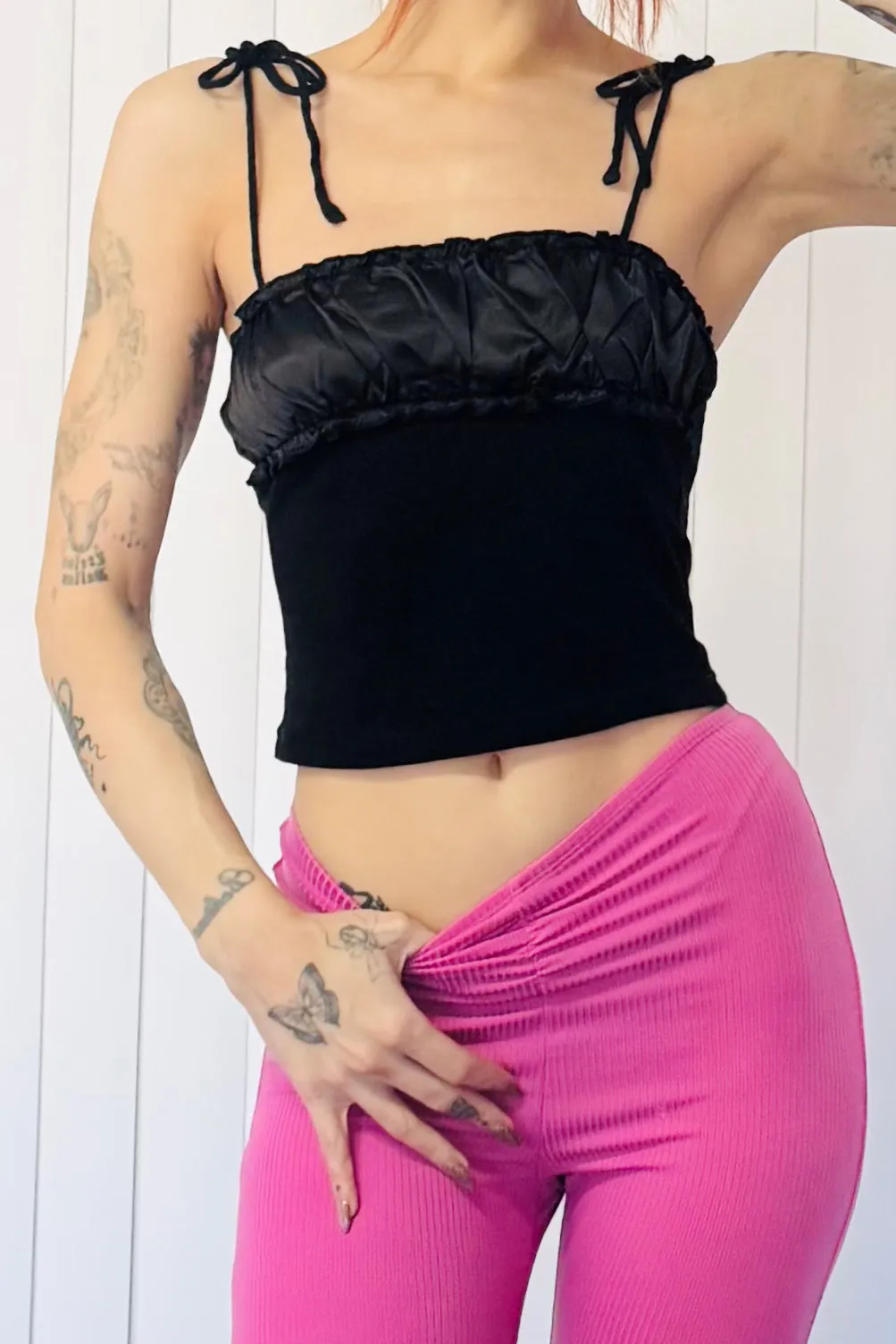 SAMPLE #1 - S satin/knit Tie Tank sold by Fashion Brand Company