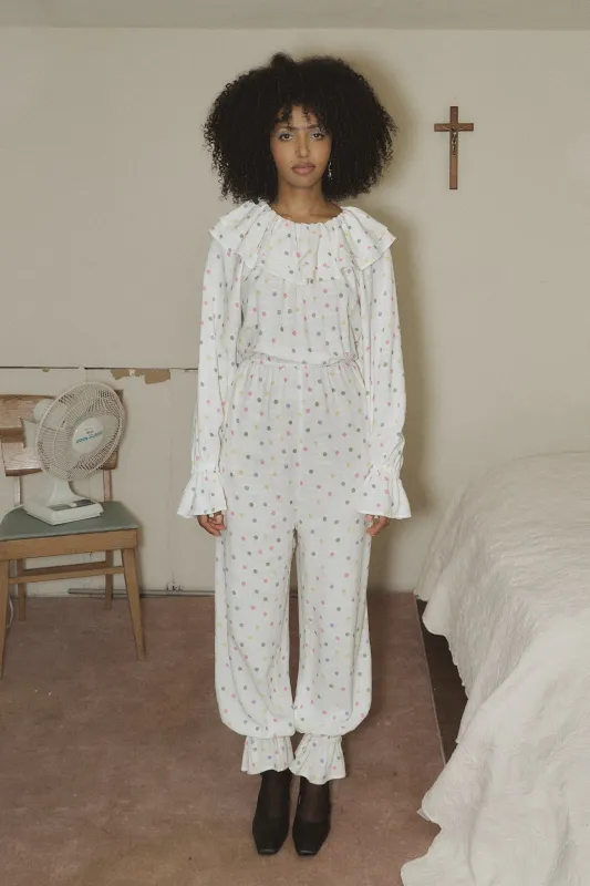 Unisex Clown Collar Soft Linen Jumpsuit Funfetti Dot made by Fashion Brand Company