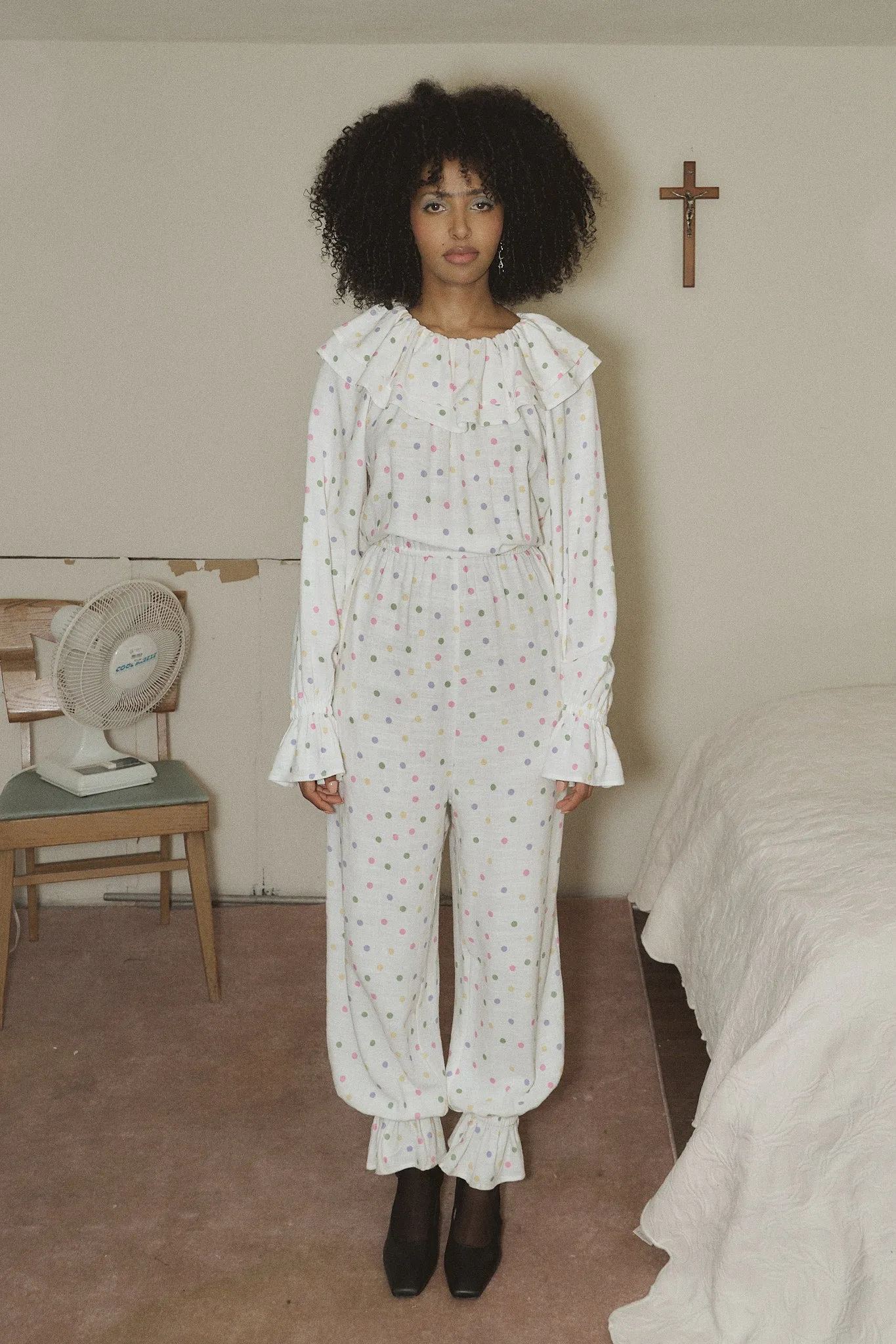 Unisex Clown Collar Soft Linen Jumpsuit Funfetti Dot sold by Fashion Brand Company