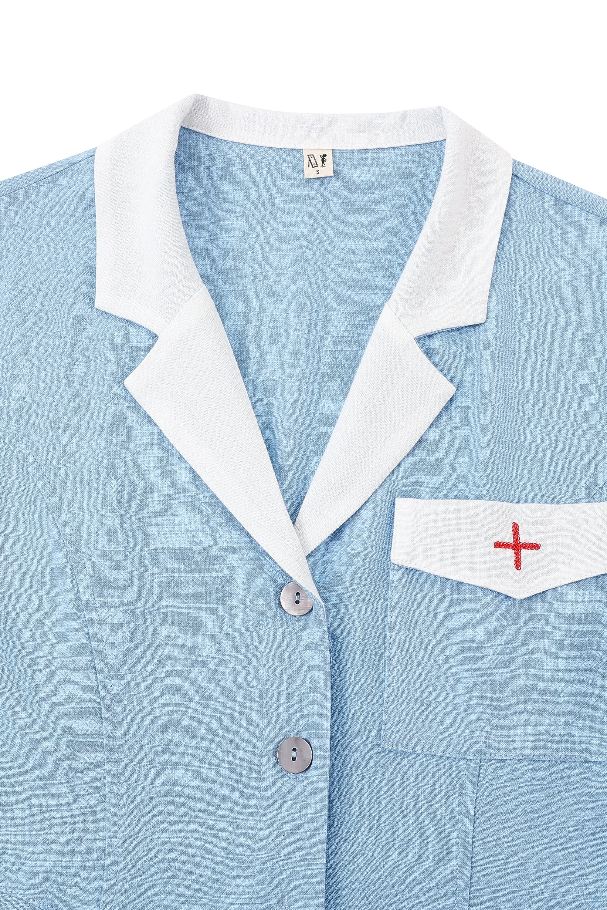 Soft Linen Mini Nurse Dress Blue sold by Fashion Brand Company product image thumbnail 4