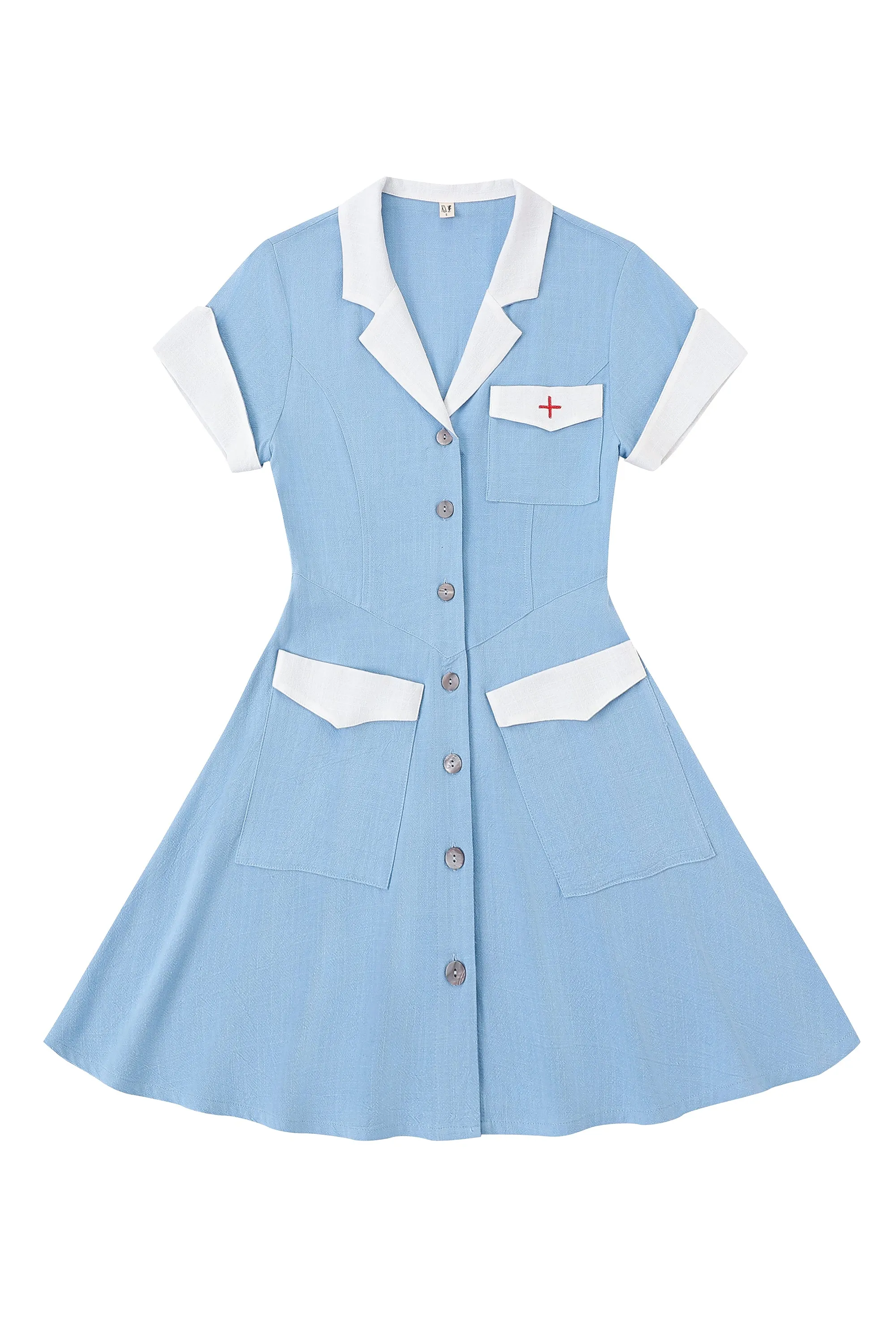 Soft Linen Mini Nurse Dress Blue sold by Fashion Brand Company product image thumbnail 2