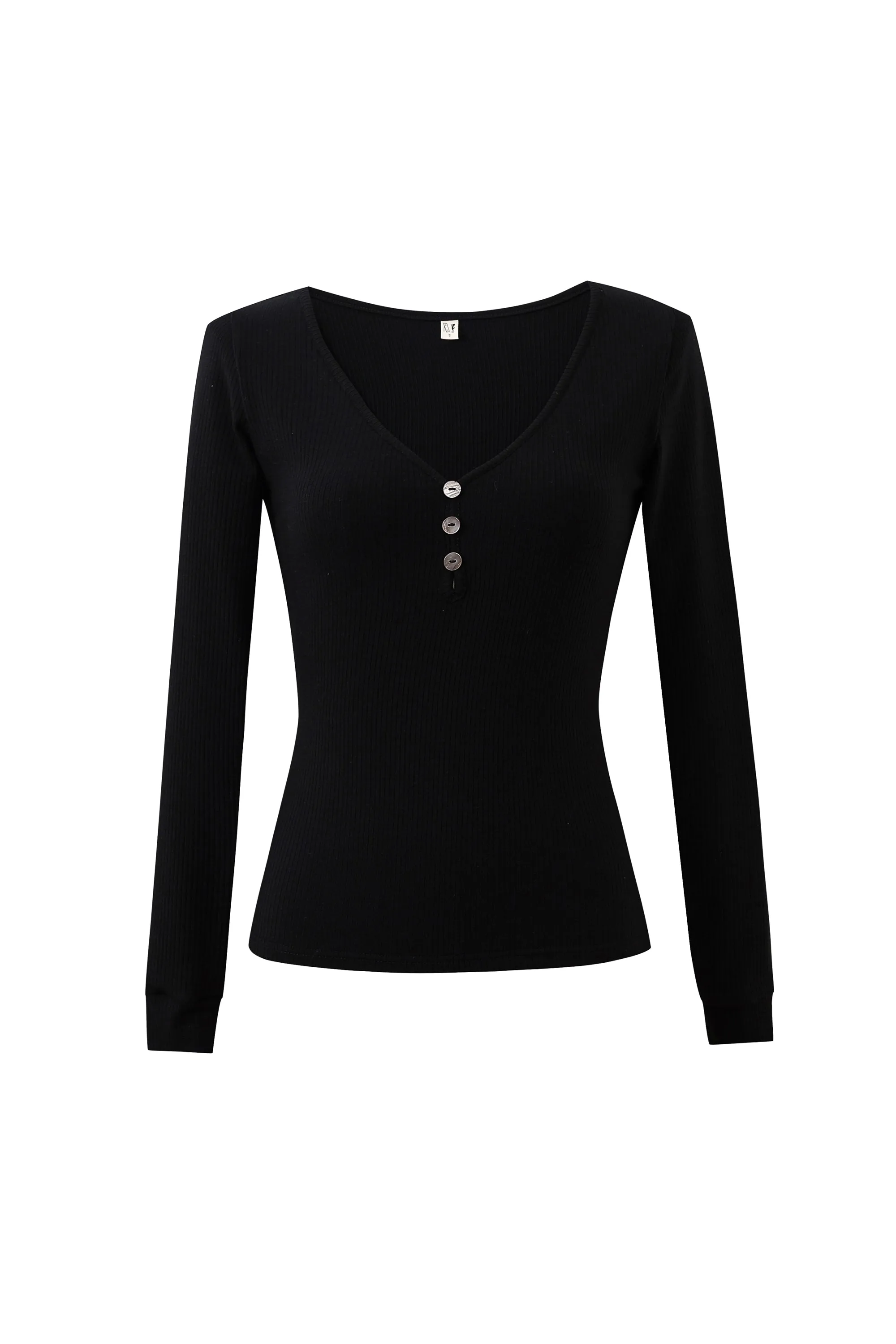 Long Sleeve Tencel Rib Henley Top Black sold by Fashion Brand Company product image thumbnail 4