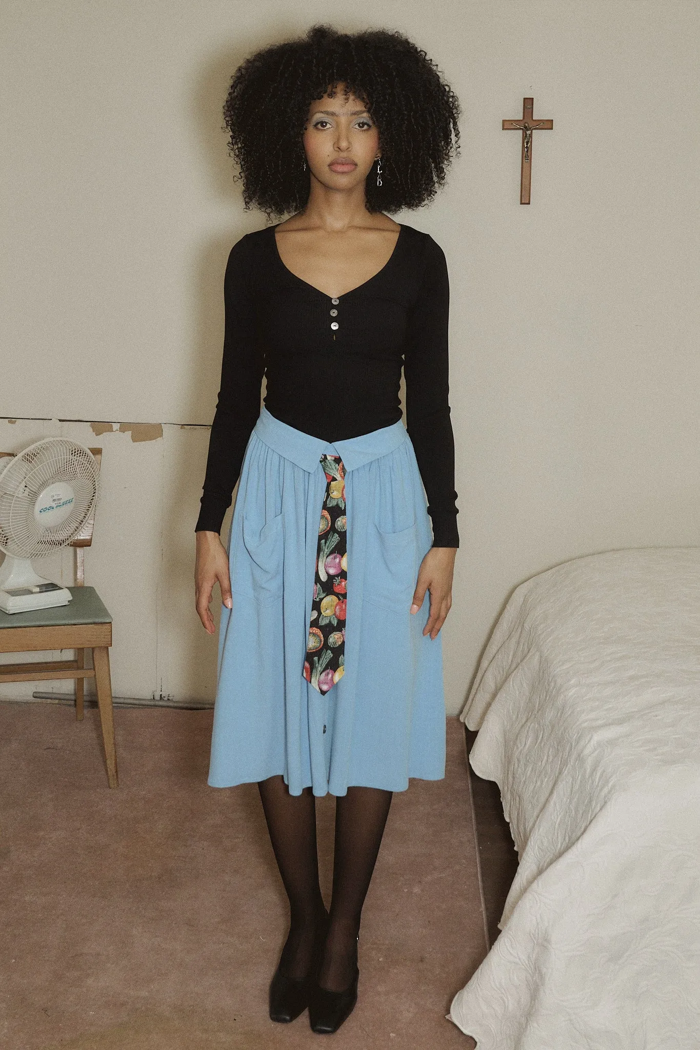 Long Sleeve Tencel Rib Henley Top Black sold by Fashion Brand Company product image thumbnail 5