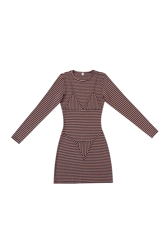 Long Sleeve Bikini Bod Midi Dress Pink Stripe made by Fashion Brand Company