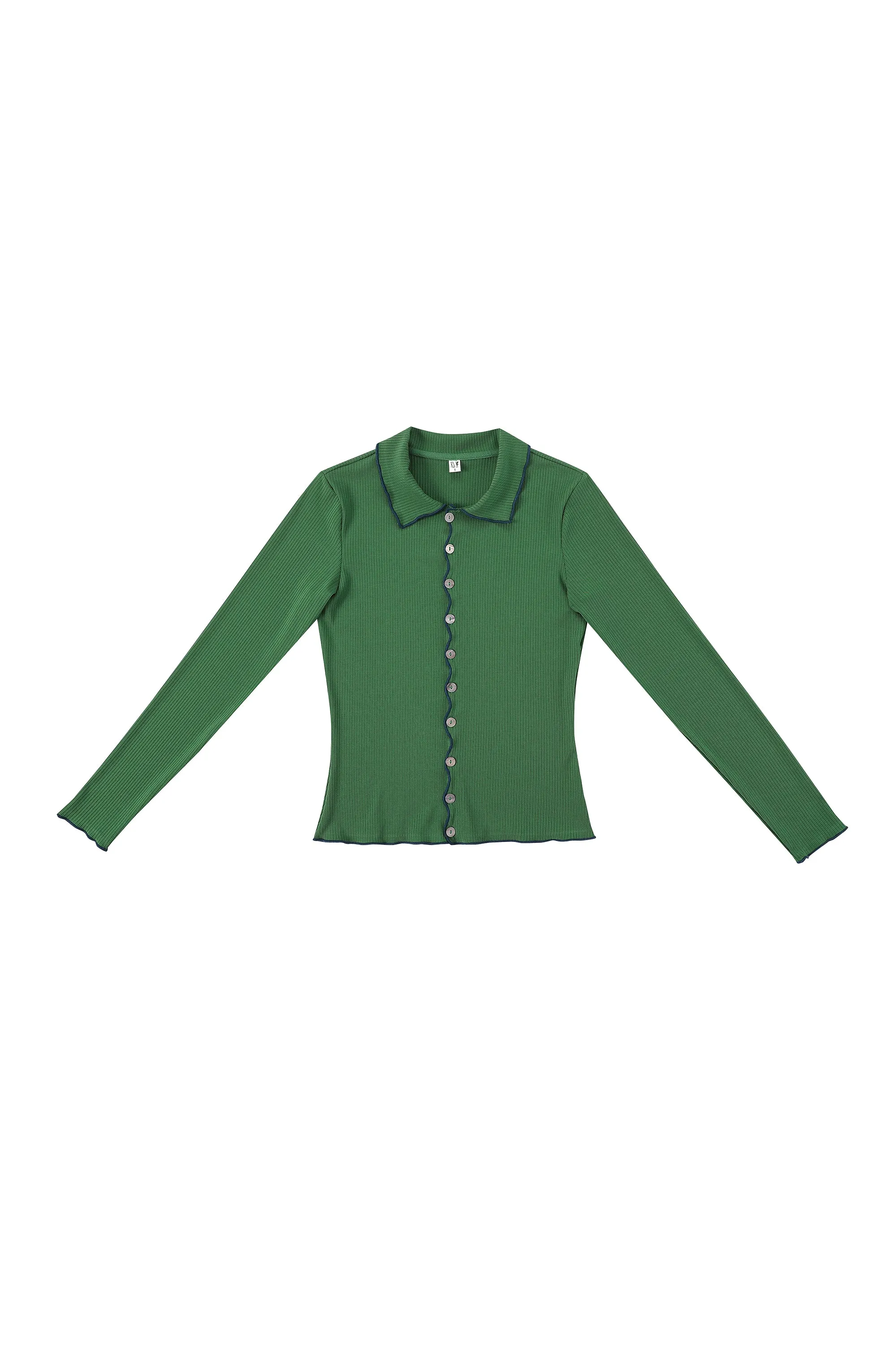 Long Sleeve Contrast Seam Tencel Rib Cardigan Green/Navy sold by Fashion Brand Company product image thumbnail 5