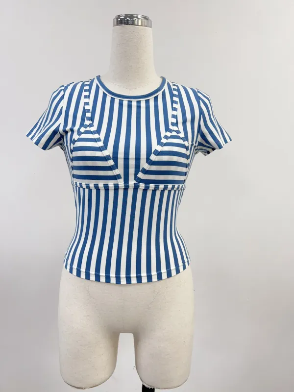 PRE-ORDER: Bikini Bod Stripe Short Sleeve Tee Blue/White made by Fashion Brand Company