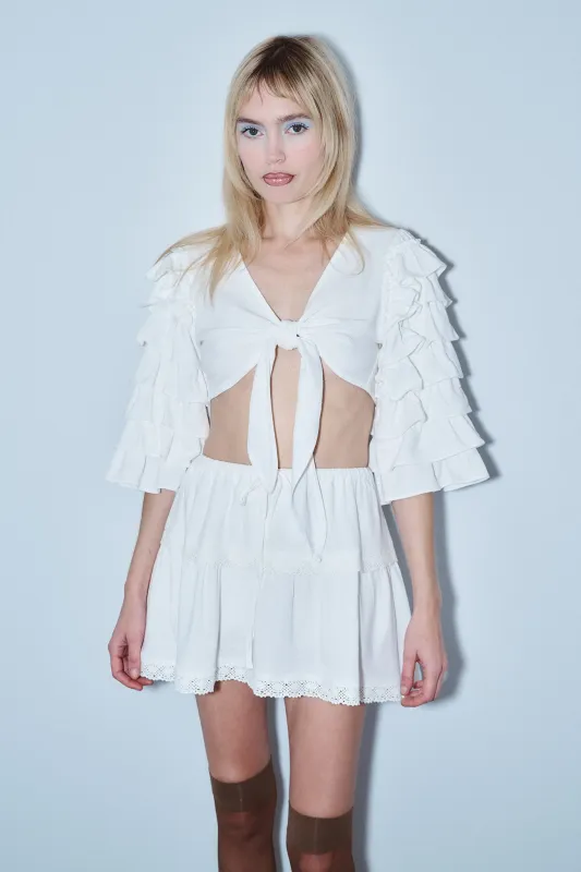 White Soft Linen Mini Skort made by Fashion Brand Company