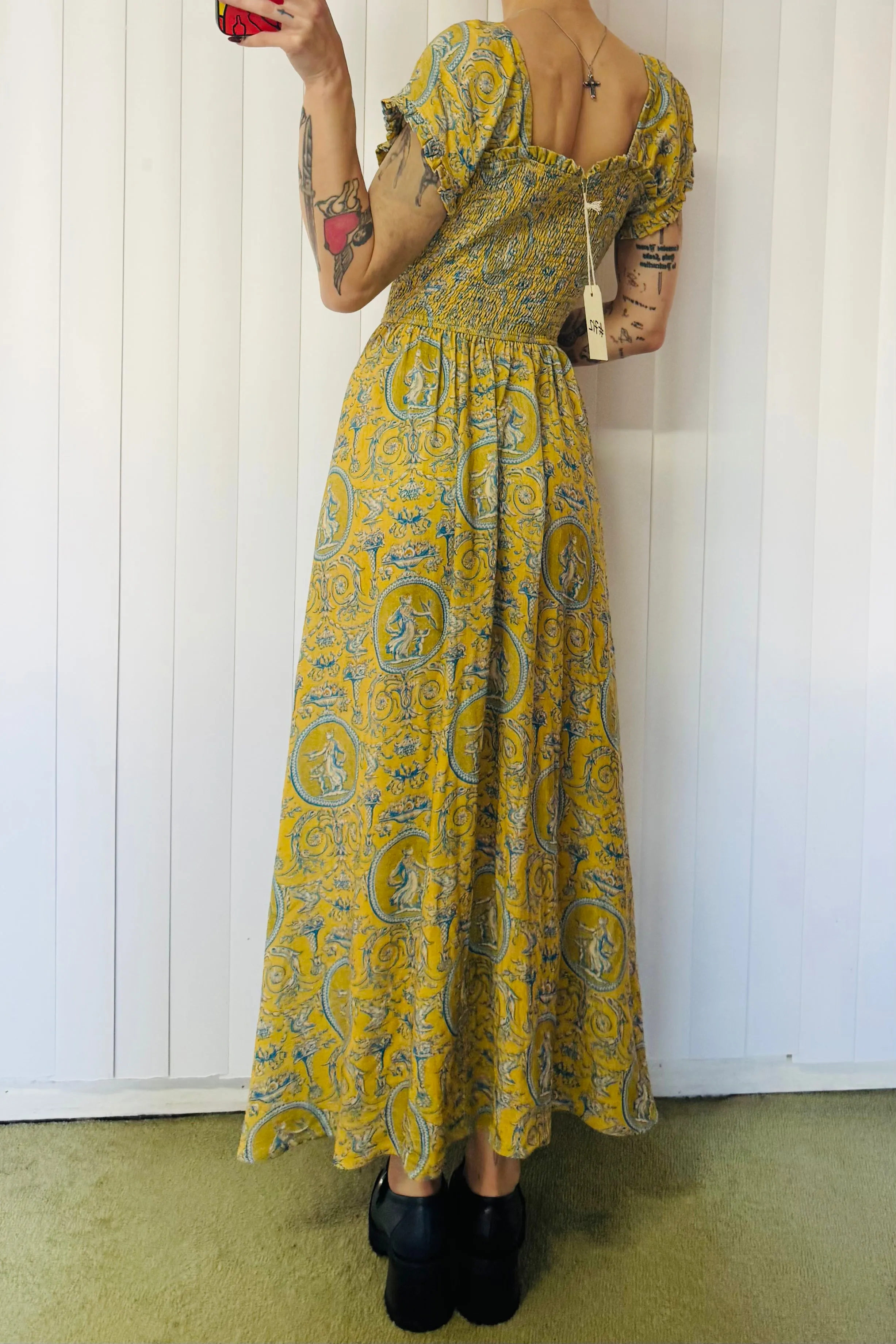 SAMPLE #712 - S Yellow Brocade Soft Linen Maxi Dress sold by Fashion Brand Company product image thumbnail 2