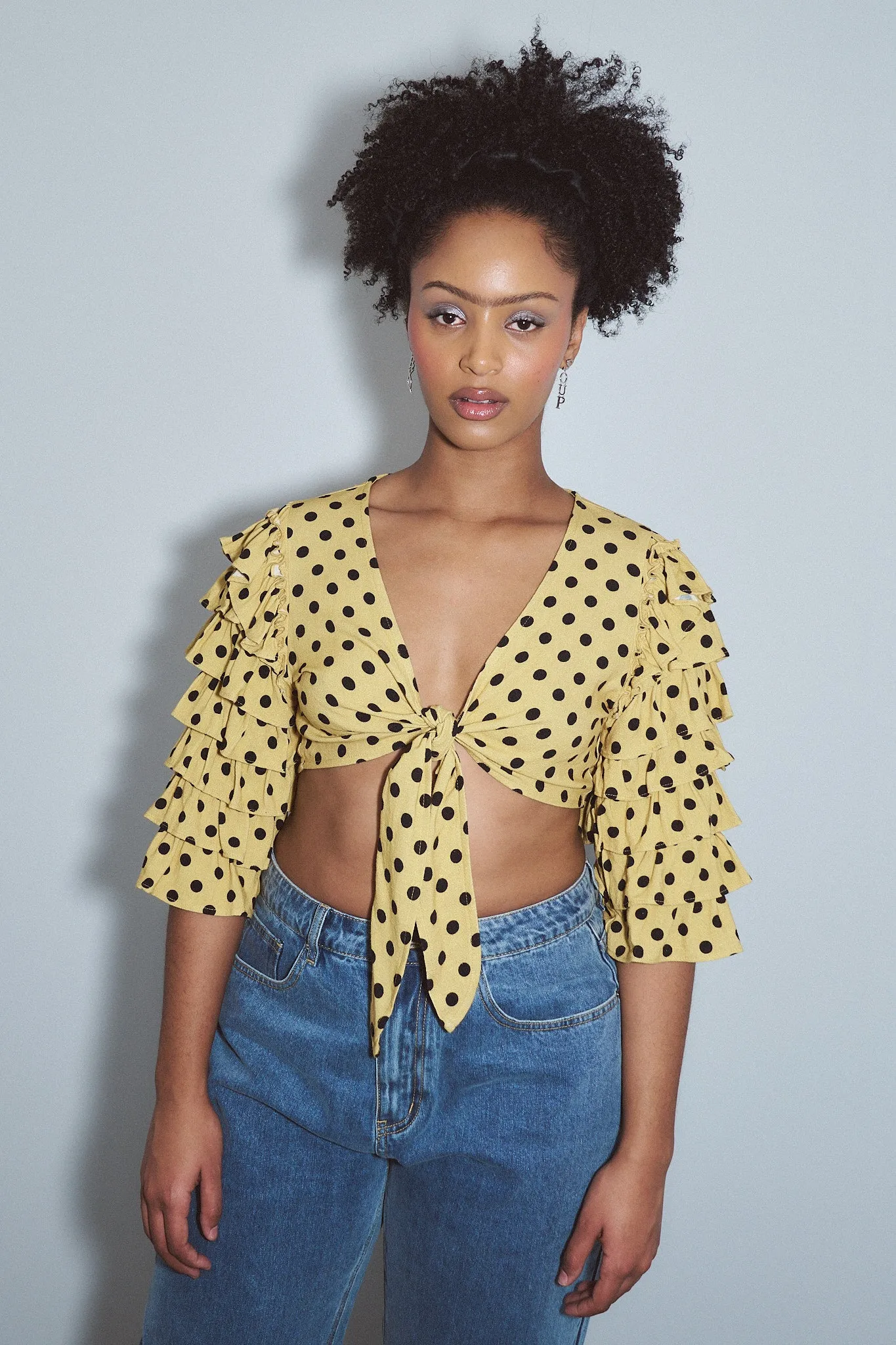 Rumba Top Soft Linen Yellow Polka Dot sold by Fashion Brand Company