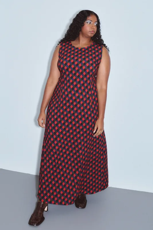 Good Woman Soft Linen Dress Diamond Print made by Fashion Brand Company