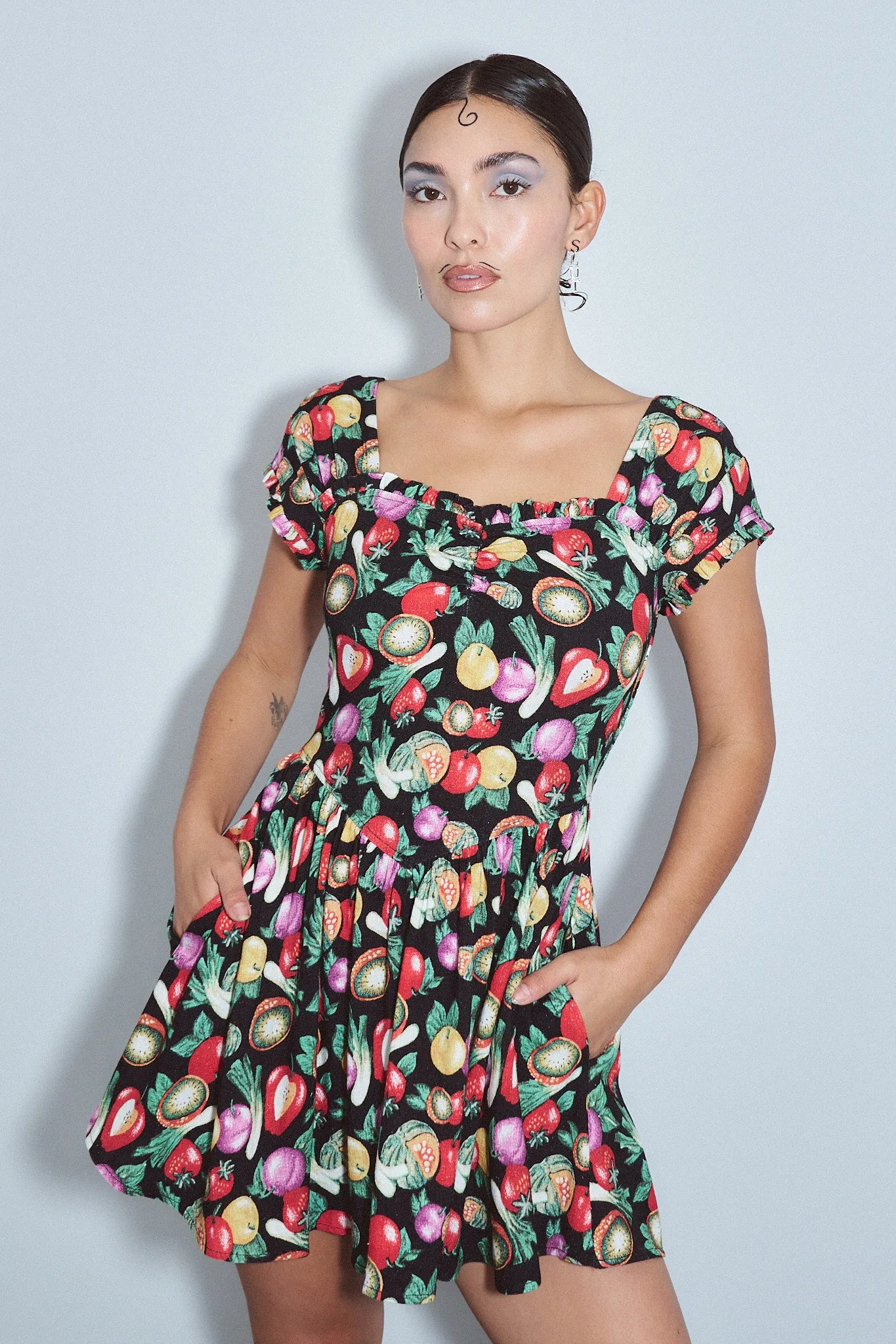 5 left - Sweetheart Soft Linen Mini Dress Vegetable Medley sold by Fashion Brand Company