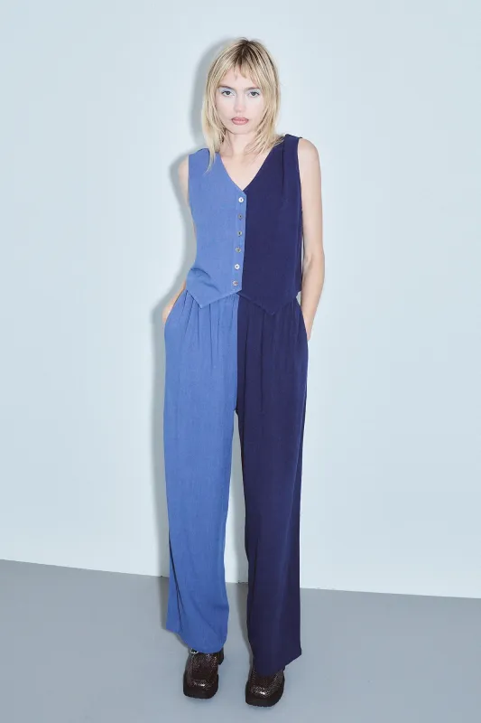 Vest & Pants Soft Linen Lazy Pants Set Blue/Navy made by Fashion Brand Company