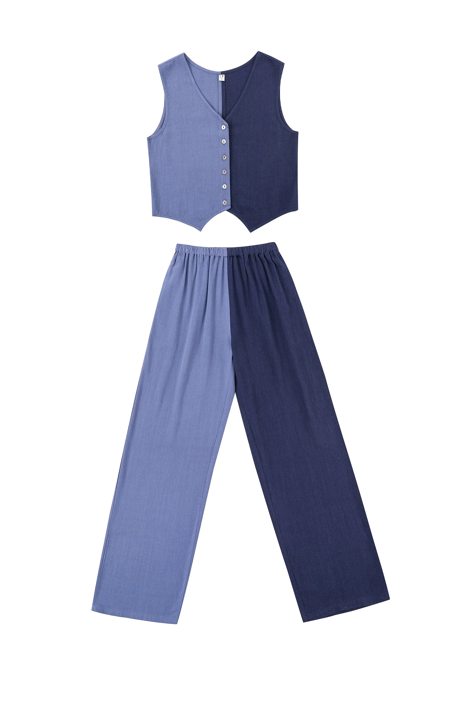 Vest & Pants Soft Linen Lazy Pants Set Blue/Navy sold by Fashion Brand Company product image thumbnail 2