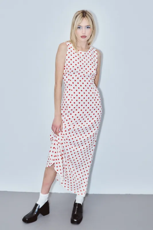 Good Woman Soft Linen Dress Red Polka Dot made by Fashion Brand Company