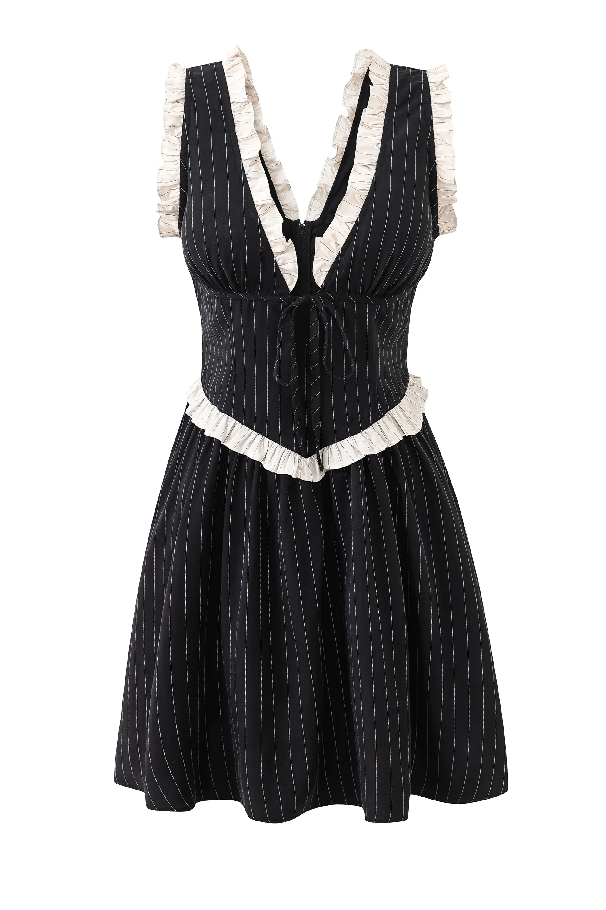 4 left - Tencel Stripe Mini Plunge Dress Black sold by Fashion Brand Company product image thumbnail 2