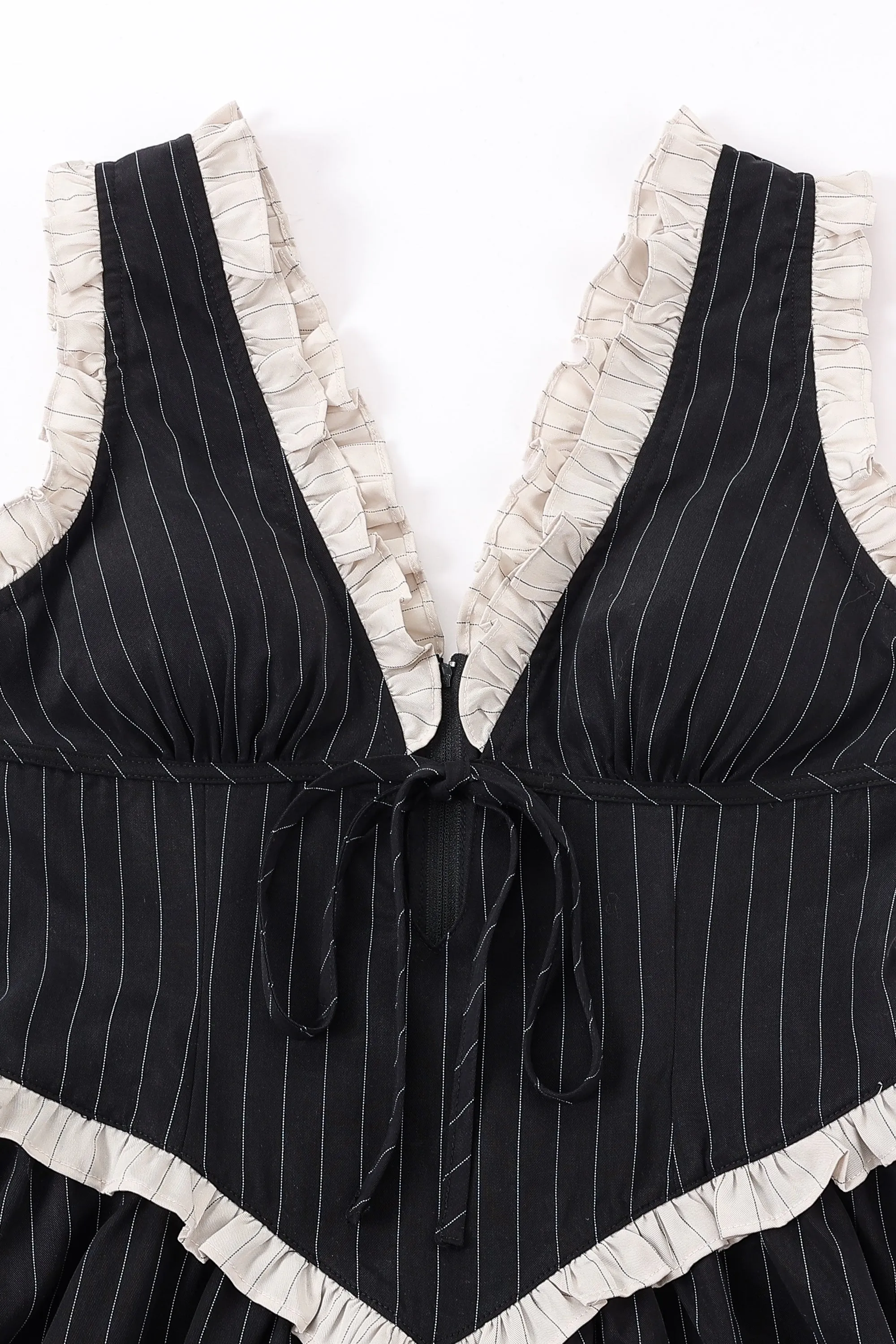 4 left - Tencel Stripe Mini Plunge Dress Black sold by Fashion Brand Company product image thumbnail 4