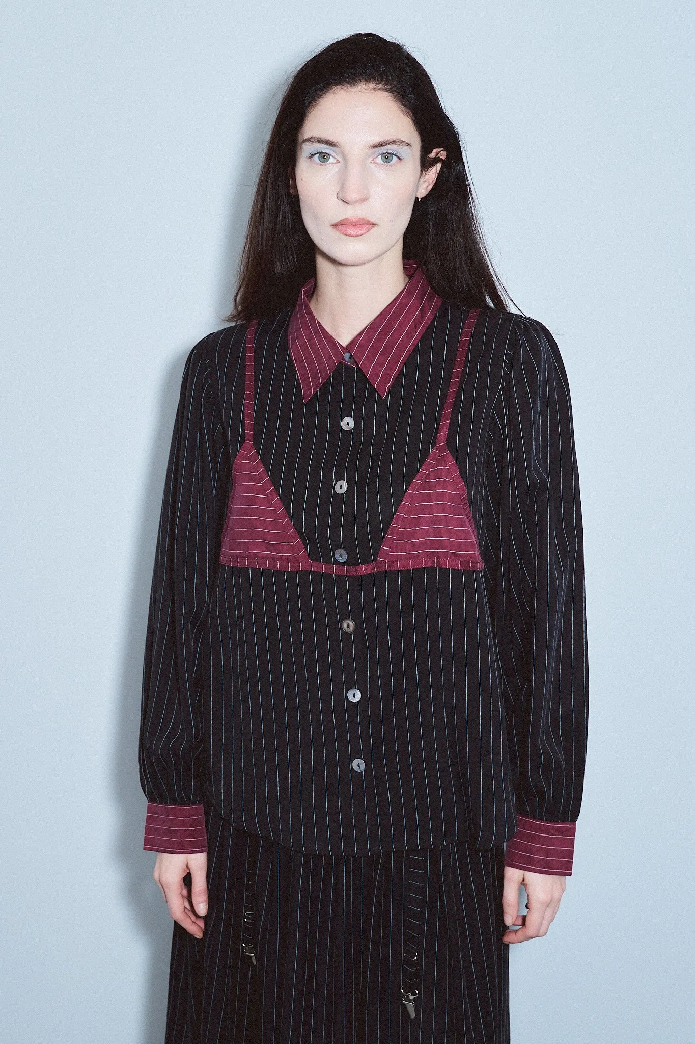 Tencel Stripe Bikini Bod Blouse Black/Maroon sold by Fashion Brand Company product image thumbnail 4