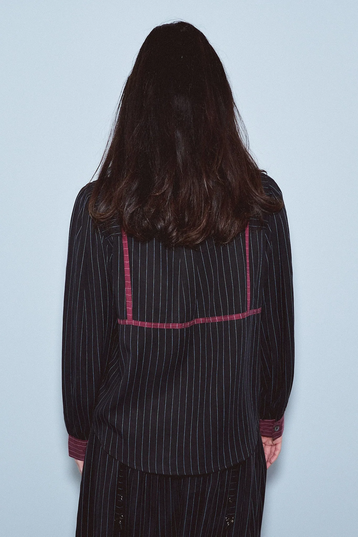 Tencel Stripe Bikini Bod Blouse Black/Maroon sold by Fashion Brand Company product image thumbnail 5