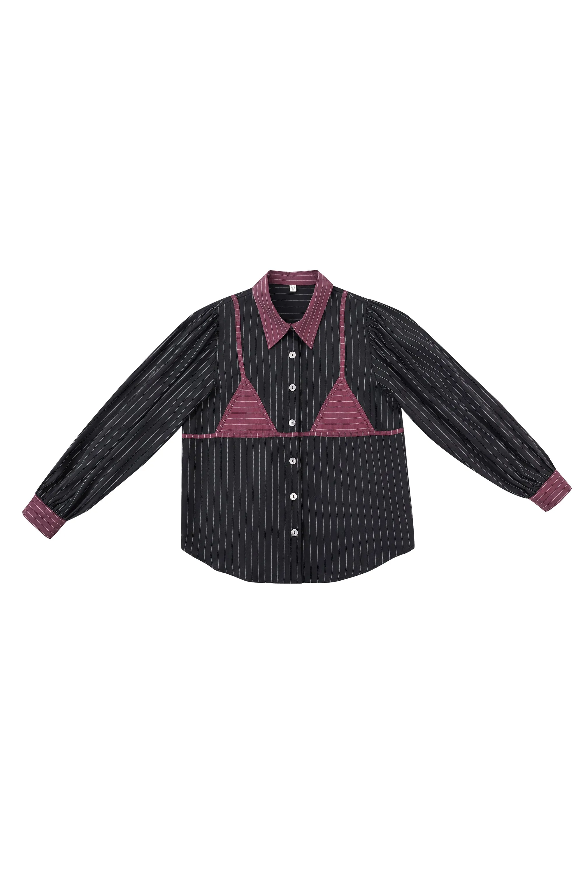 Tencel Stripe Bikini Bod Blouse Black/Maroon sold by Fashion Brand Company product image thumbnail 2
