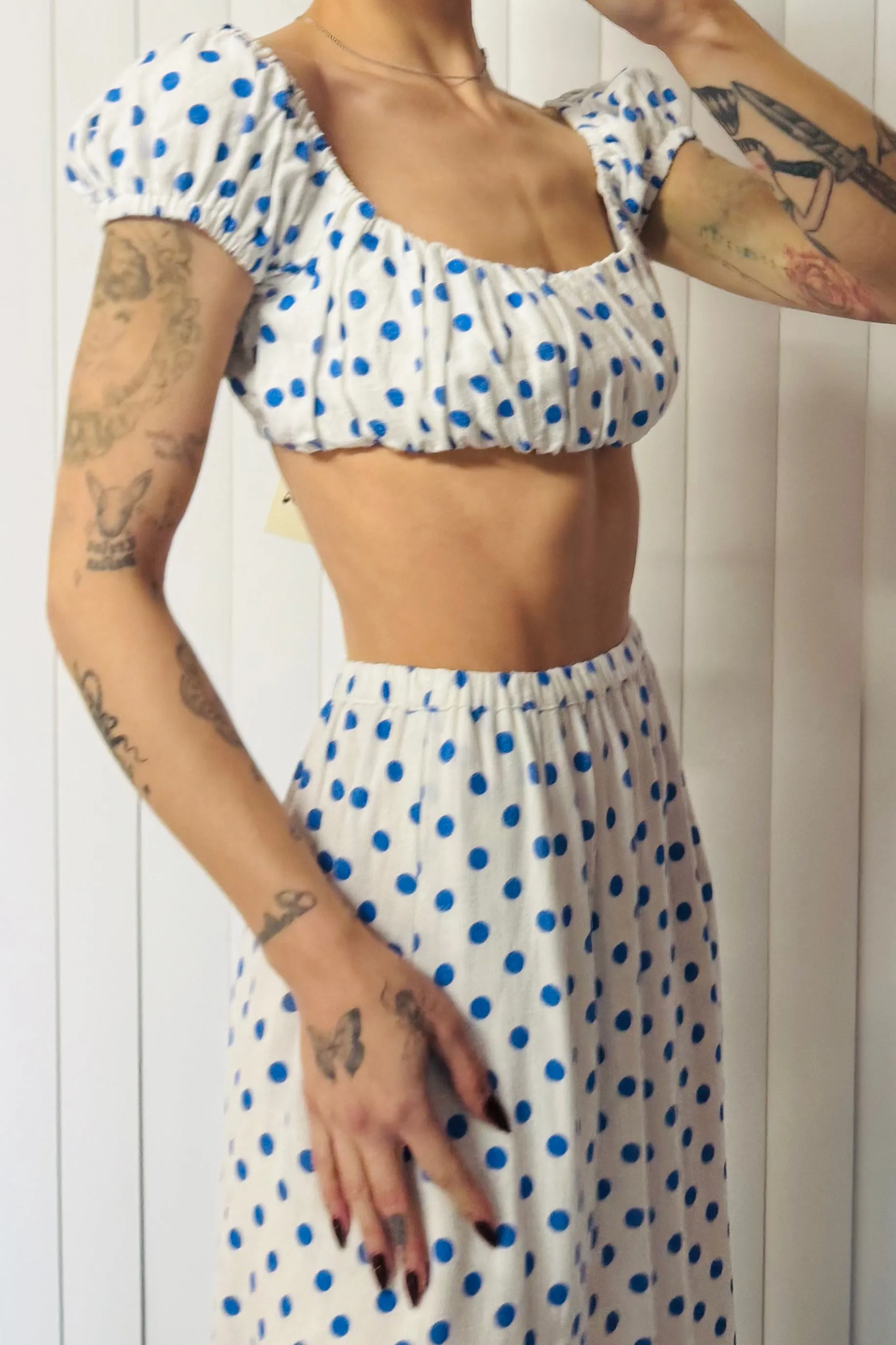 SAMPLE #776 - S Blue Polka Dot Soft Linen Bra Top sold by Fashion Brand Company product image thumbnail 2