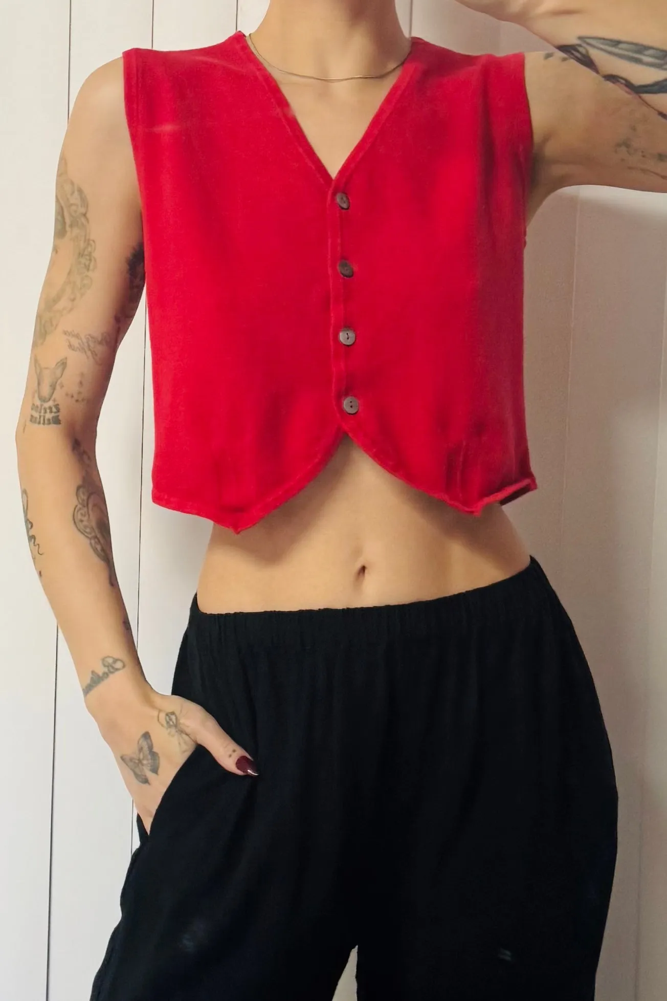 SAMPLE #762 - S Red 4 Button Down Vest sold by Fashion Brand Company