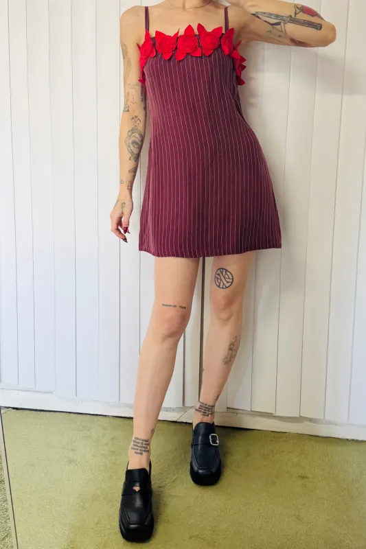 SAMPLE #679 - S Maroon Tencel Rose Shift Dress made by Fashion Brand Company