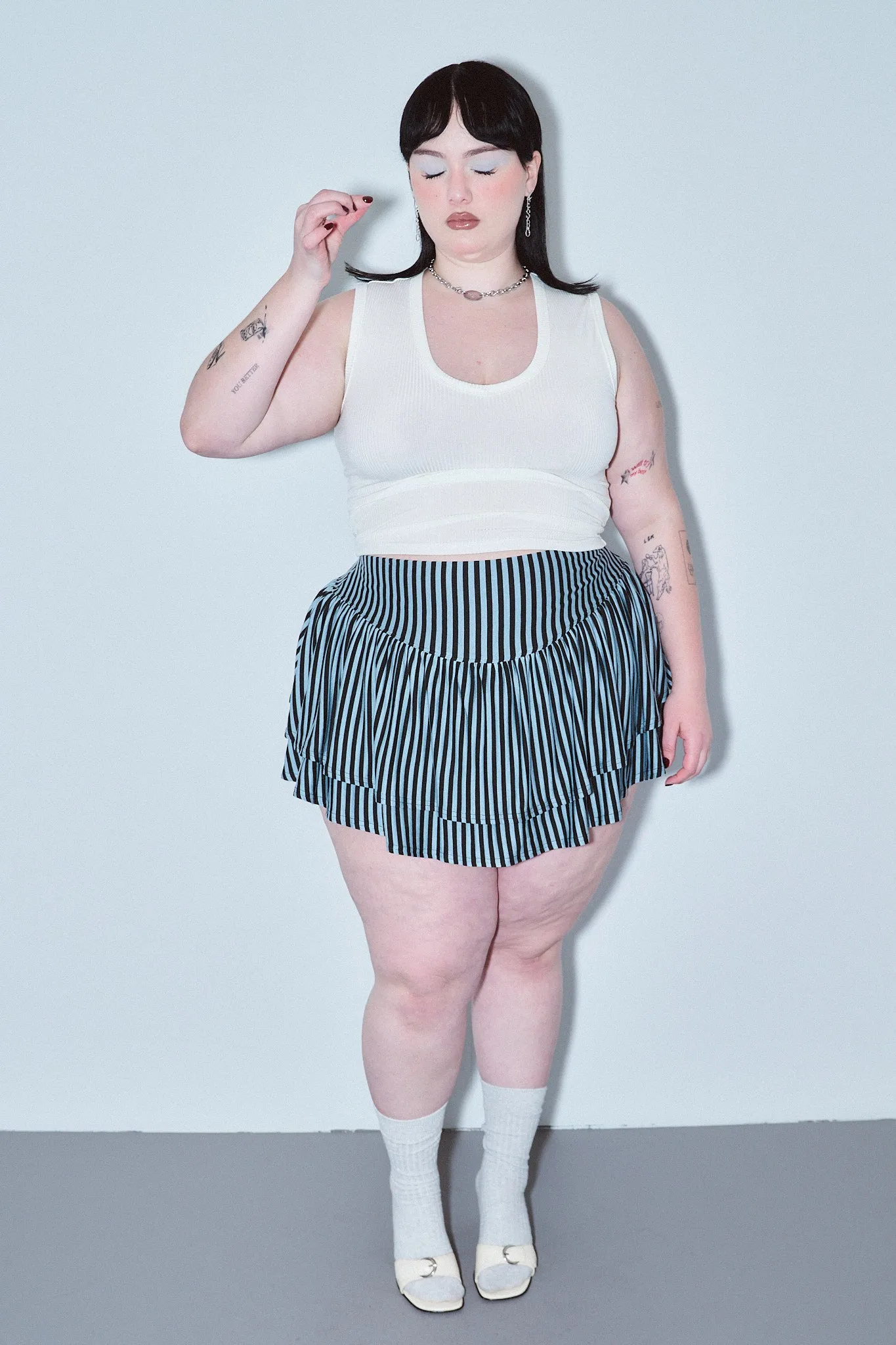 Ruffled Mini Skort Blue Stripe sold by Fashion Brand Company product image thumbnail 3