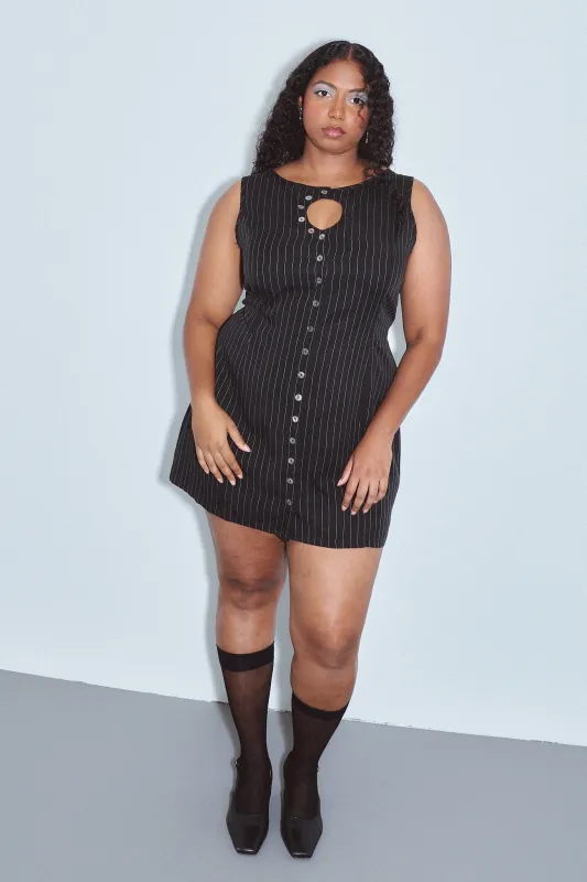 Unbuttoned Mini Dress Tencel Stripe Black made by Fashion Brand Company