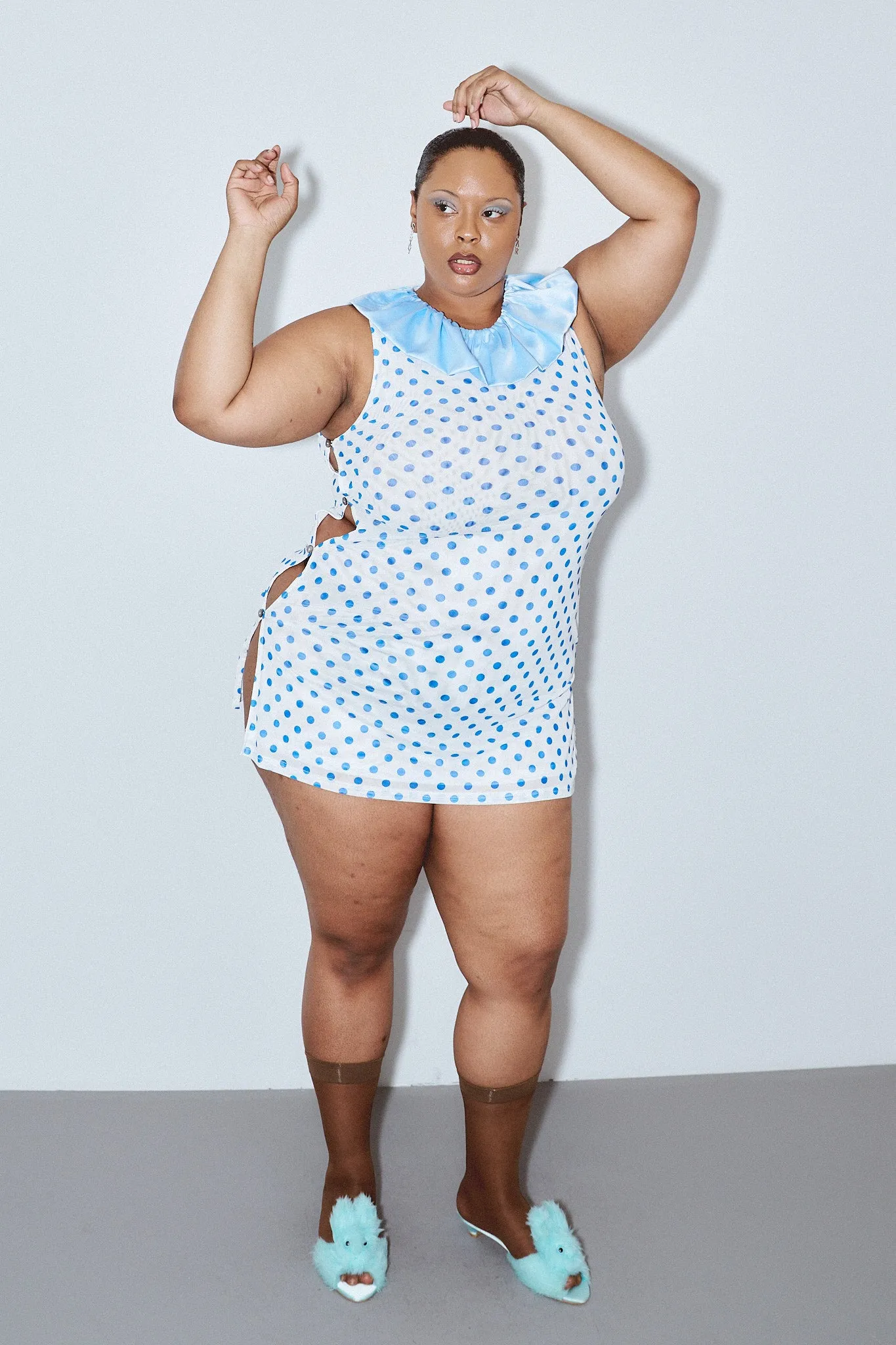 Mesh Clown Collar Dress Blue Polka Dot sold by Fashion Brand Company product image thumbnail 5