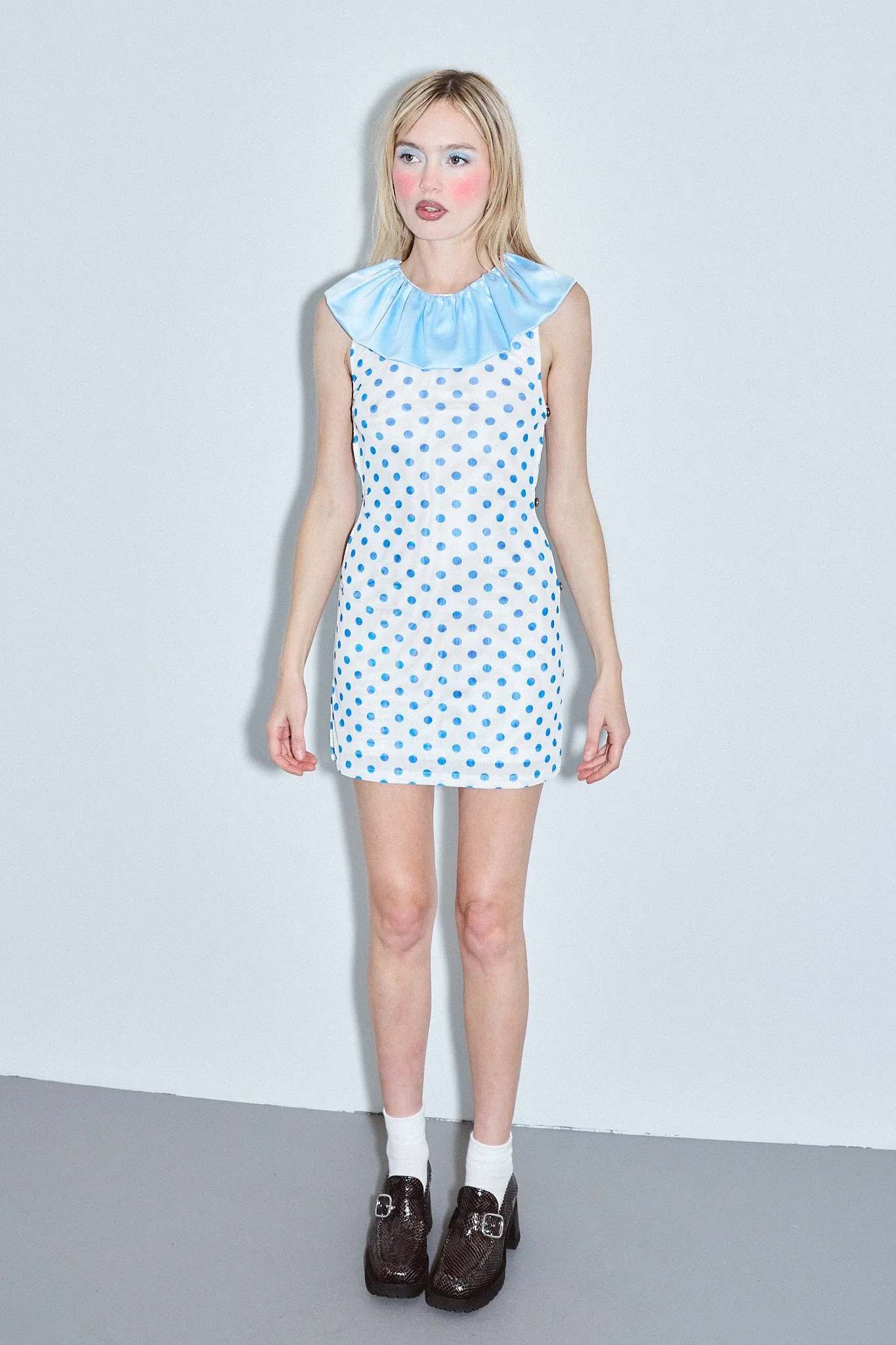 Mesh Clown Collar Dress Blue Polka Dot sold by Fashion Brand Company product image thumbnail 3
