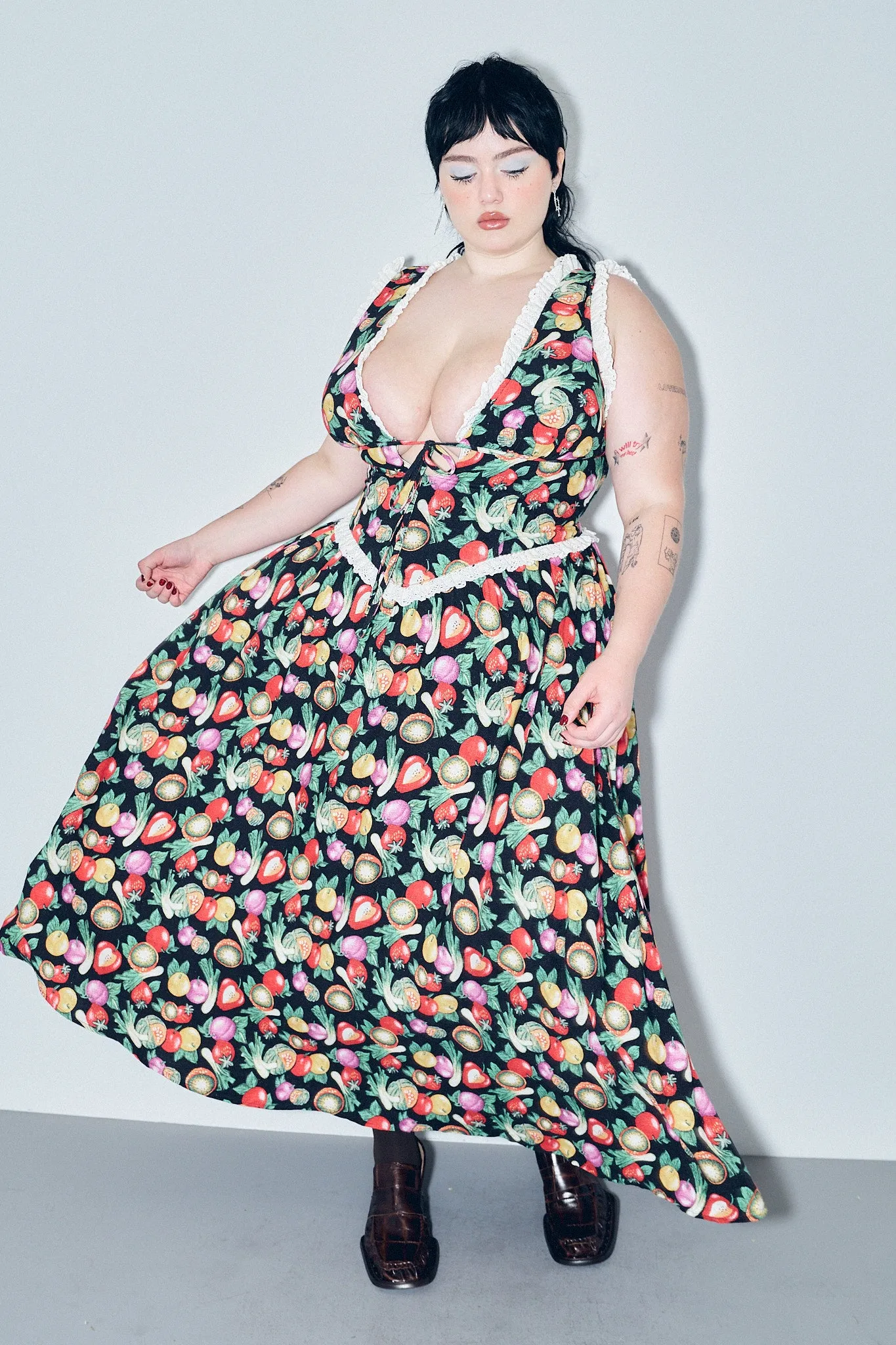 Plunge Soft Linen Maxi Dress Vegetable Medley sold by Fashion Brand Company