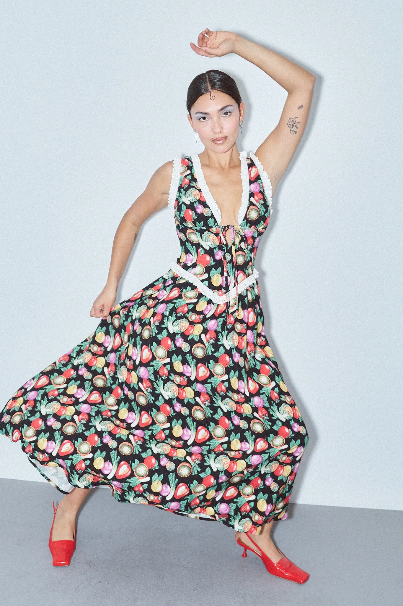 Plunge Soft Linen Maxi Dress Vegetable Medley sold by Fashion Brand Company product image thumbnail 3