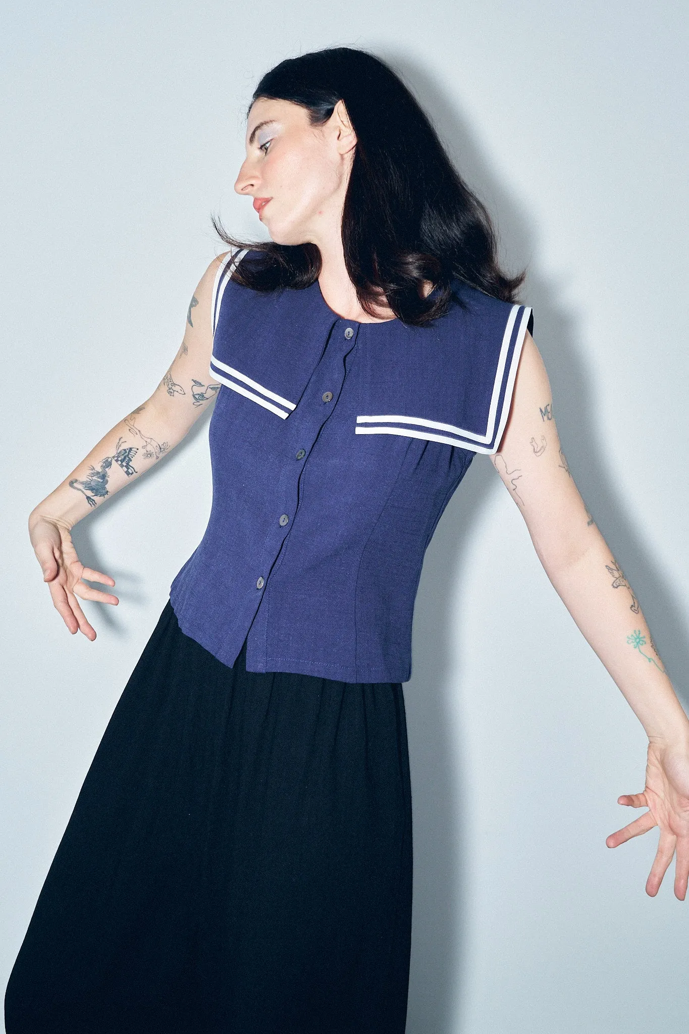 Sailor Linen Sleeveless Blouse Navy sold by Fashion Brand Company