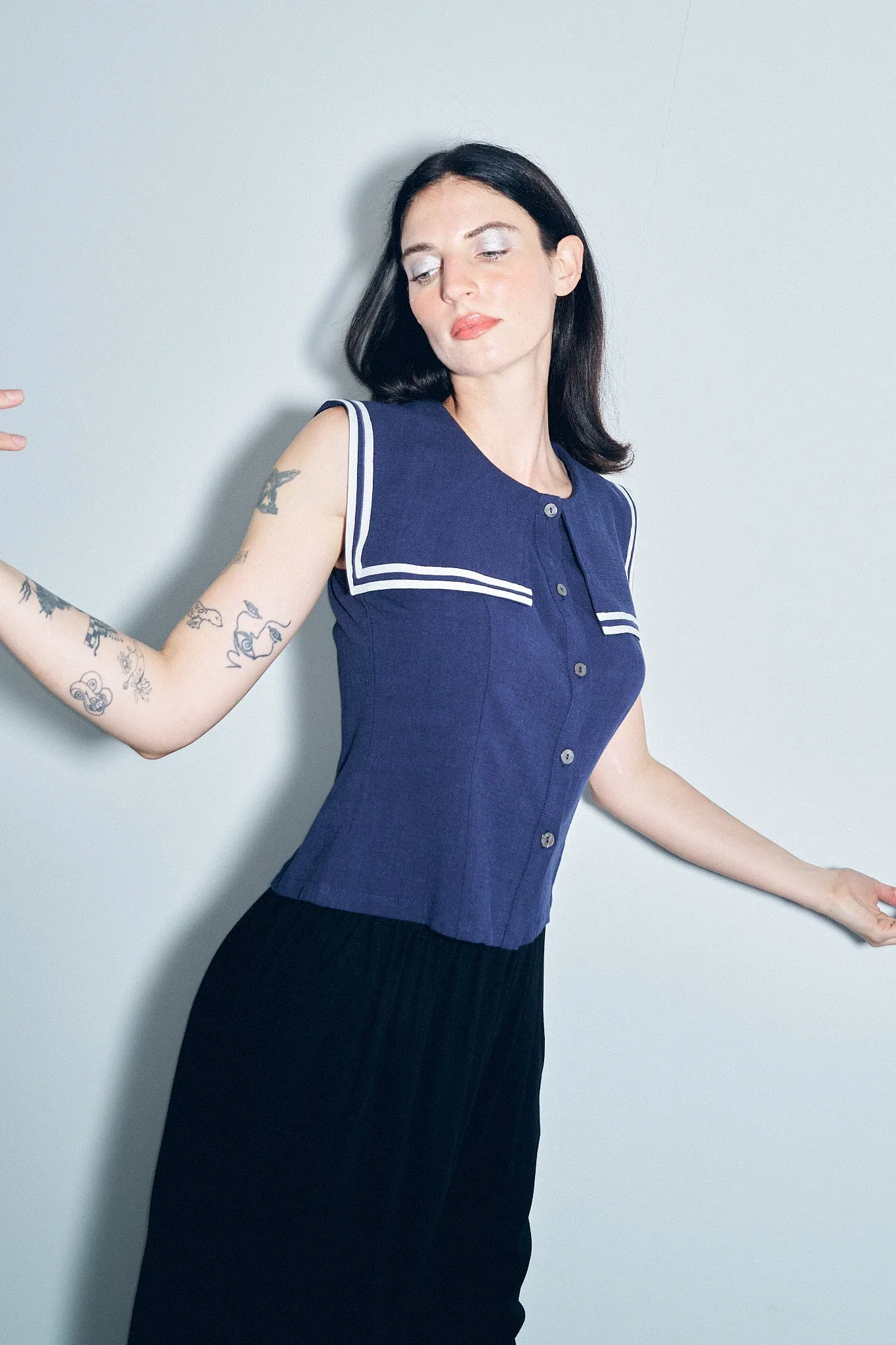 Sailor Linen Sleeveless Blouse Navy sold by Fashion Brand Company product image thumbnail 3