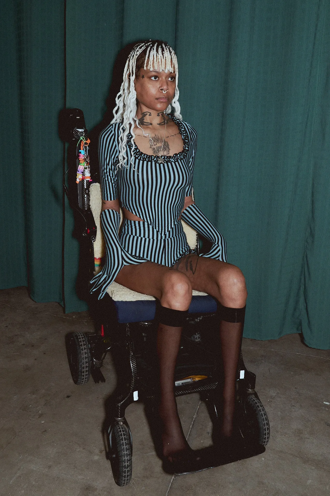 Ruffled Scoop Neck Crop V Top Blue Stripe sold by Fashion Brand Company product image thumbnail 3