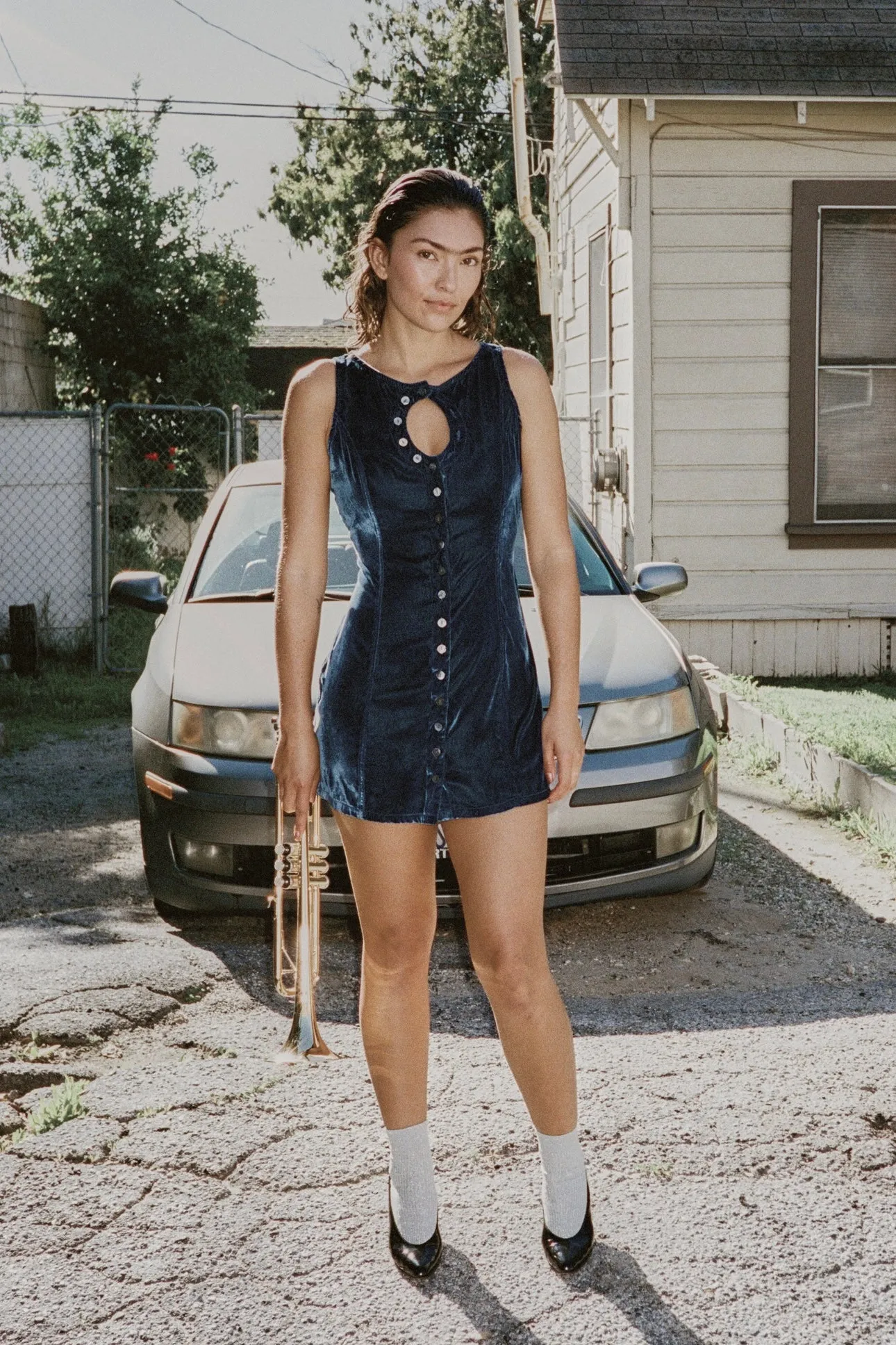 Unbuttoned Velvet Mini Dress Dusk sold by Fashion Brand Company