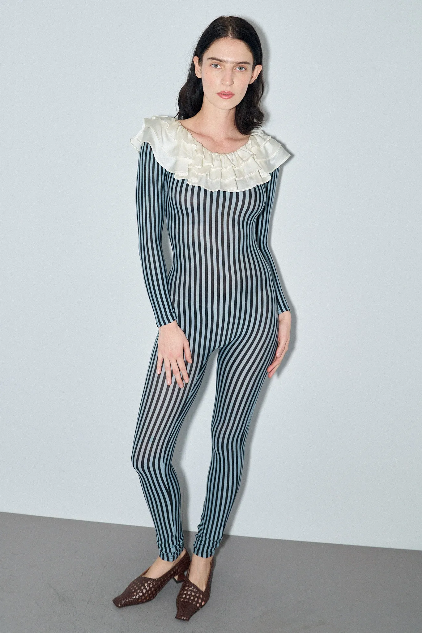 Pierrot Jumpsuit with Silk Collar Blue Stripe sold by Fashion Brand Company product image thumbnail 3