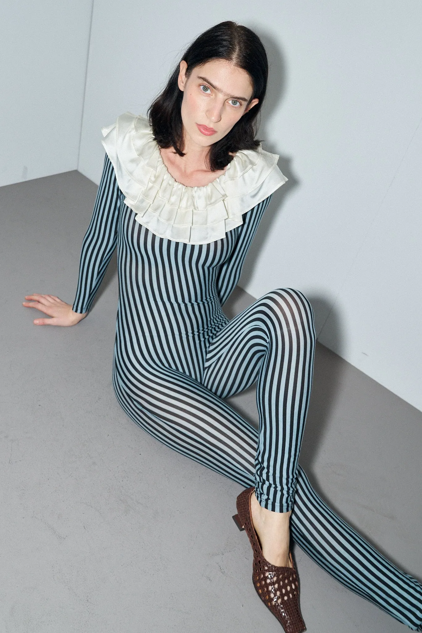 Pierrot Jumpsuit with Silk Collar Blue Stripe sold by Fashion Brand Company product image thumbnail 4