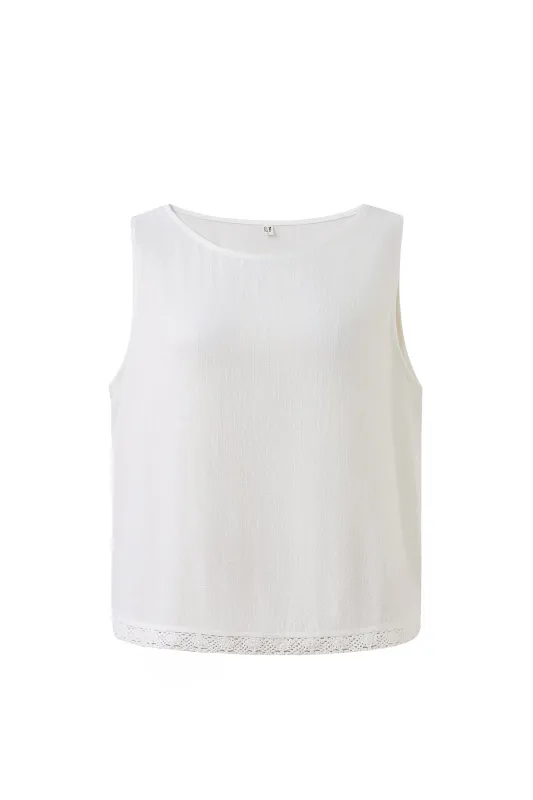 4 left - Shift Tank Soft Linen White Lace Trim made by Fashion Brand Company