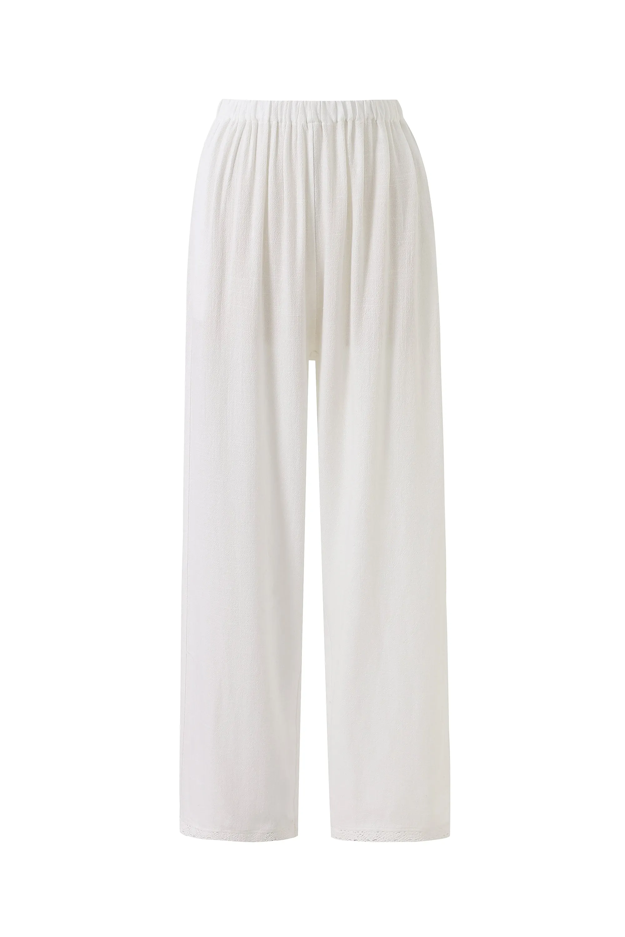 Soft Linen Lazy Pants Lace Trim White sold by Fashion Brand Company product image thumbnail 2
